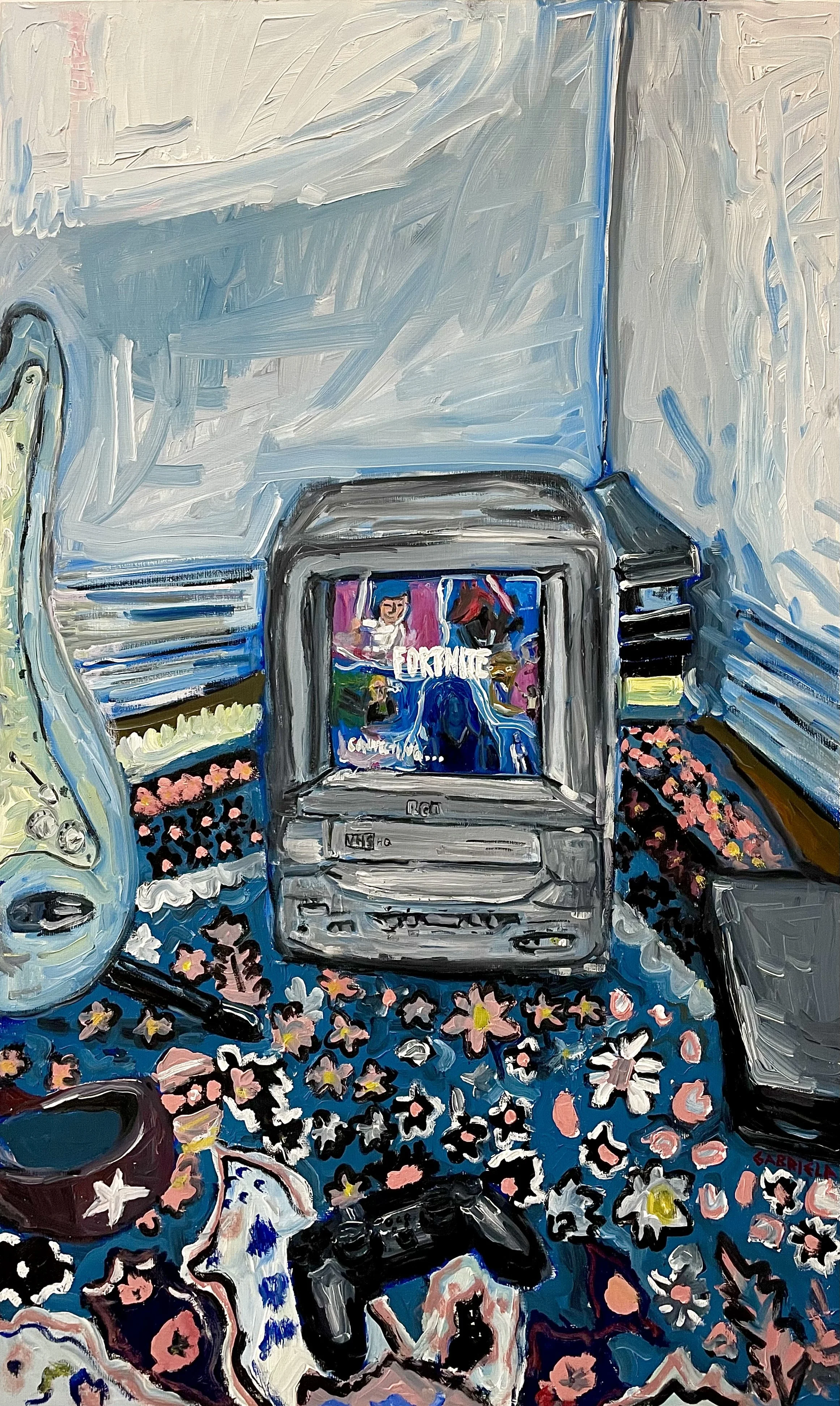 amelia maxwell's masc lesbian man cave (2025)
oil on wood
24" x 40" 
(sold)