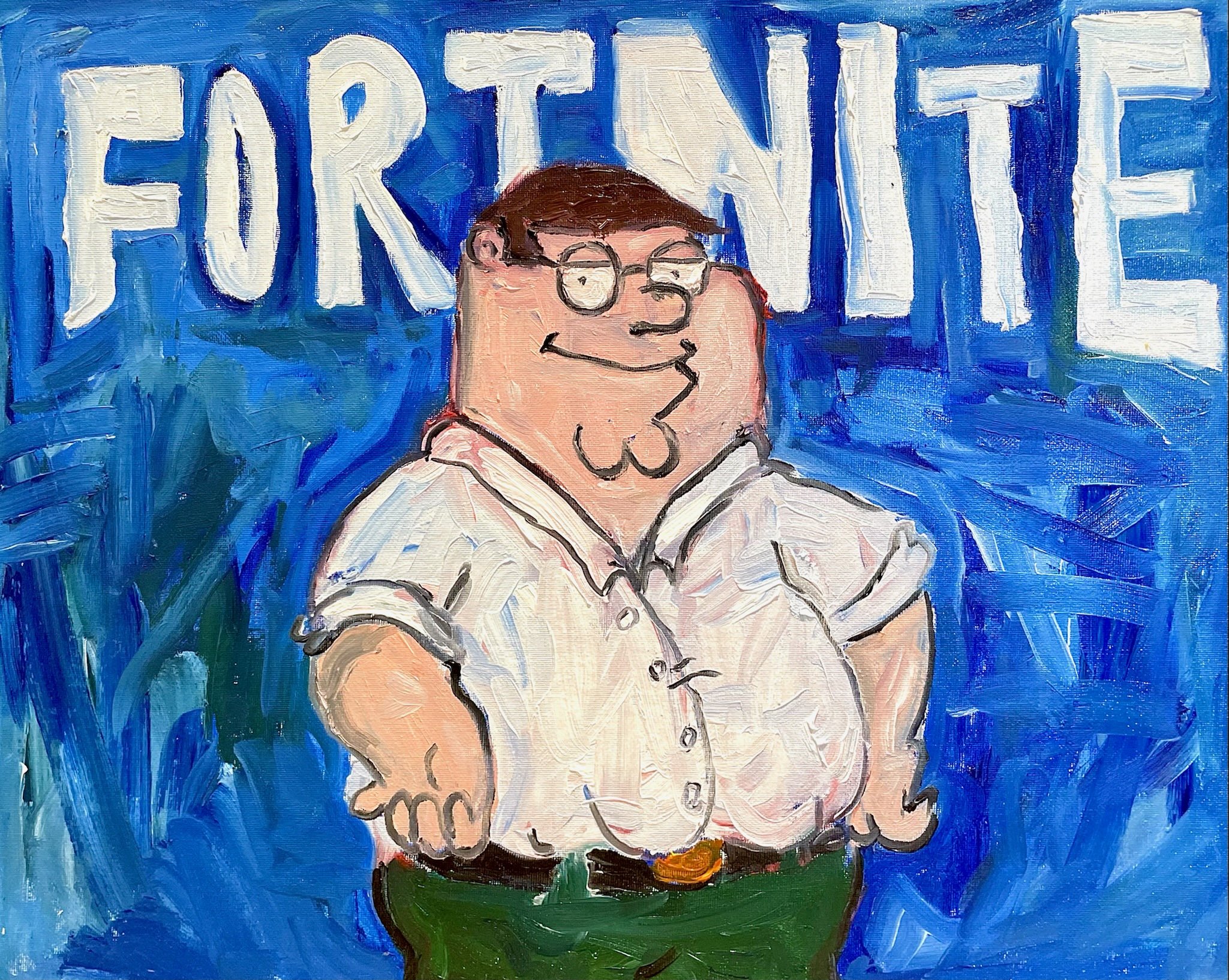 peter griffin coming to fortnite (2025)
oil on canvas
16" x 20"
(on hold)