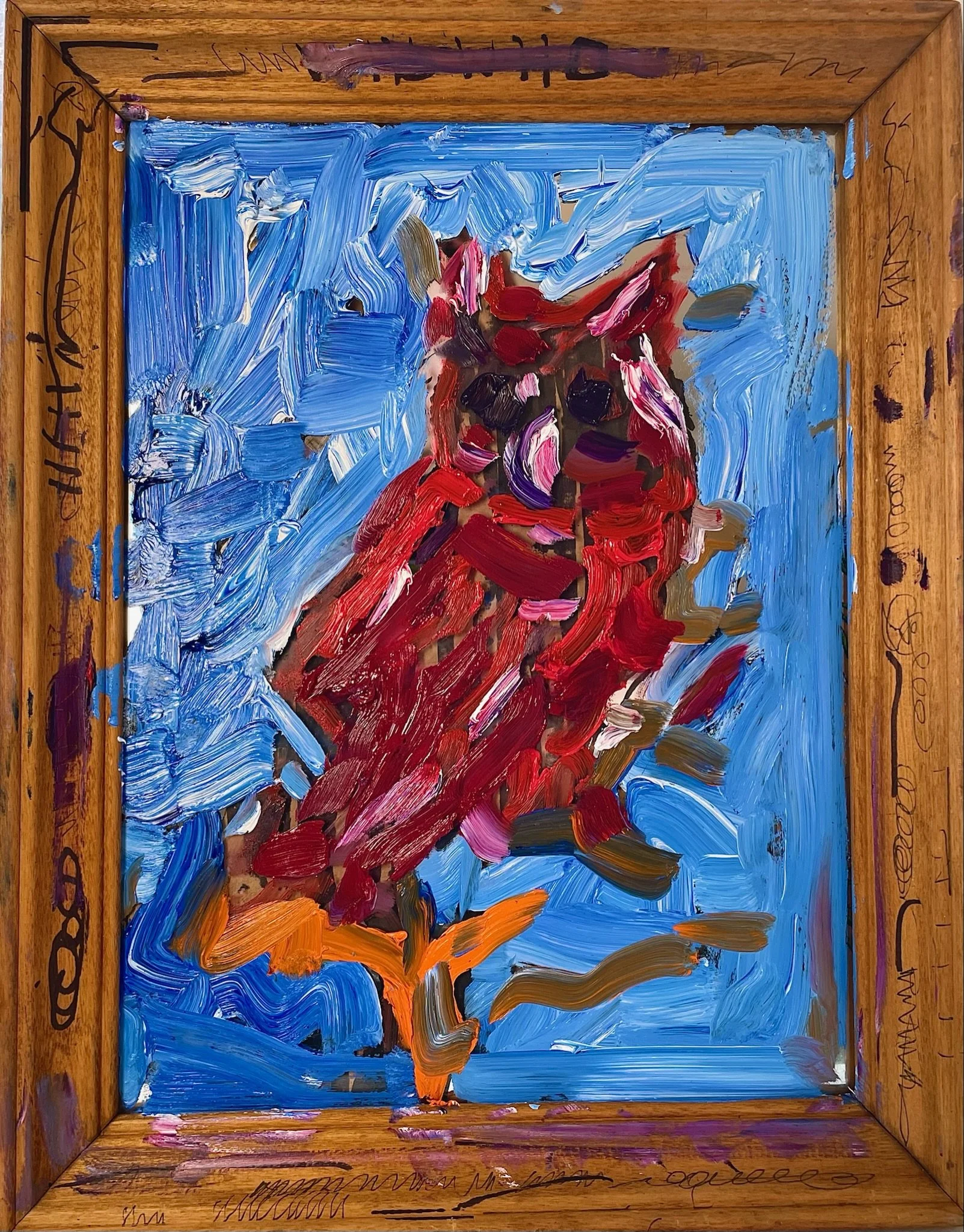 hoo hoo (2025)
oil and marker on mirror and wooden frame
14" x 12"
$70