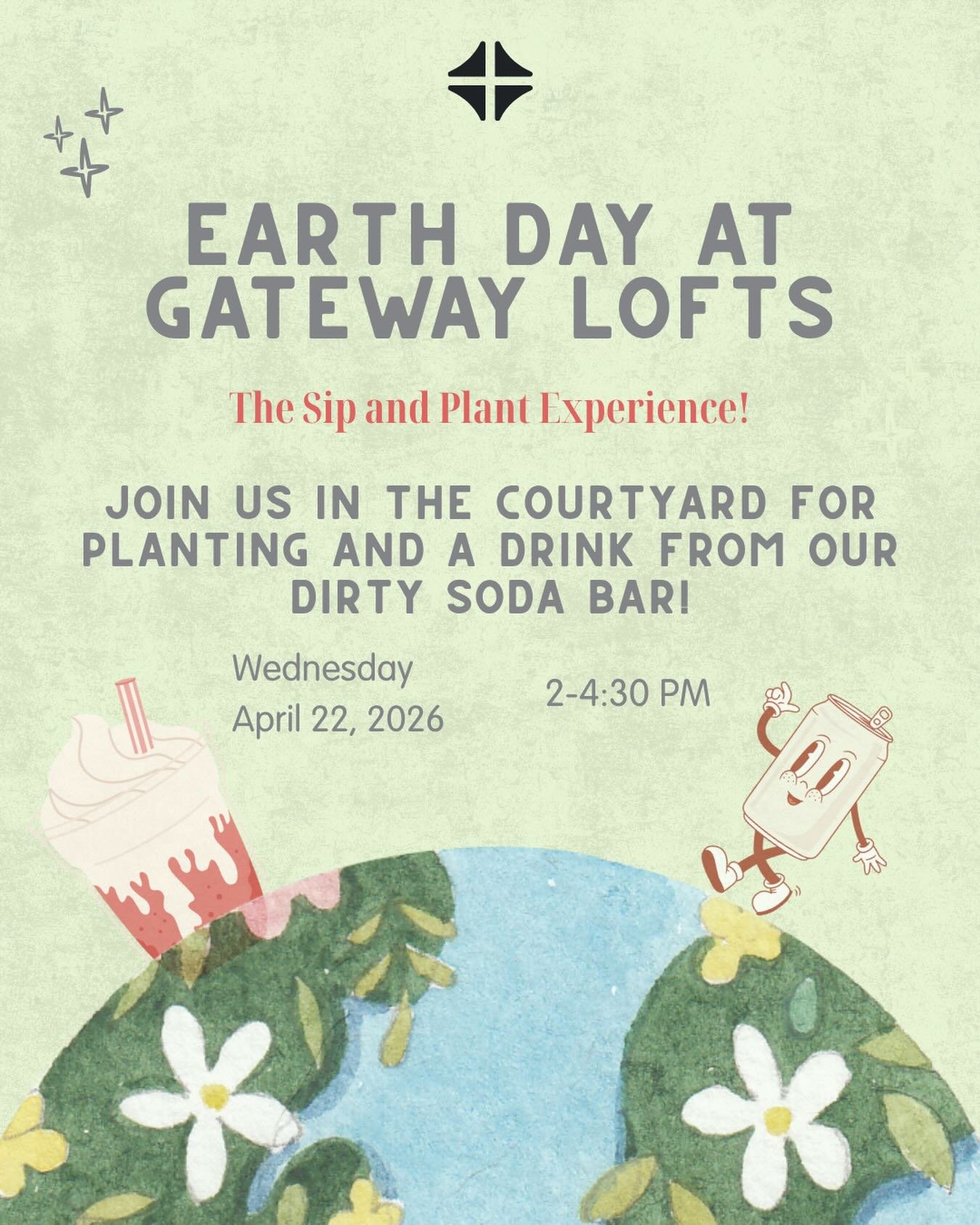 Celebrate Earth Day the right way 🪴🥤 

Join us this Wednesday, April 22nd starting at 2PM for our Sip and Plant experience in the courtyard! Grab a drink from the dirty soda bar, pot your own plant, and hang out while supplies last! 🌿✨

*If the we