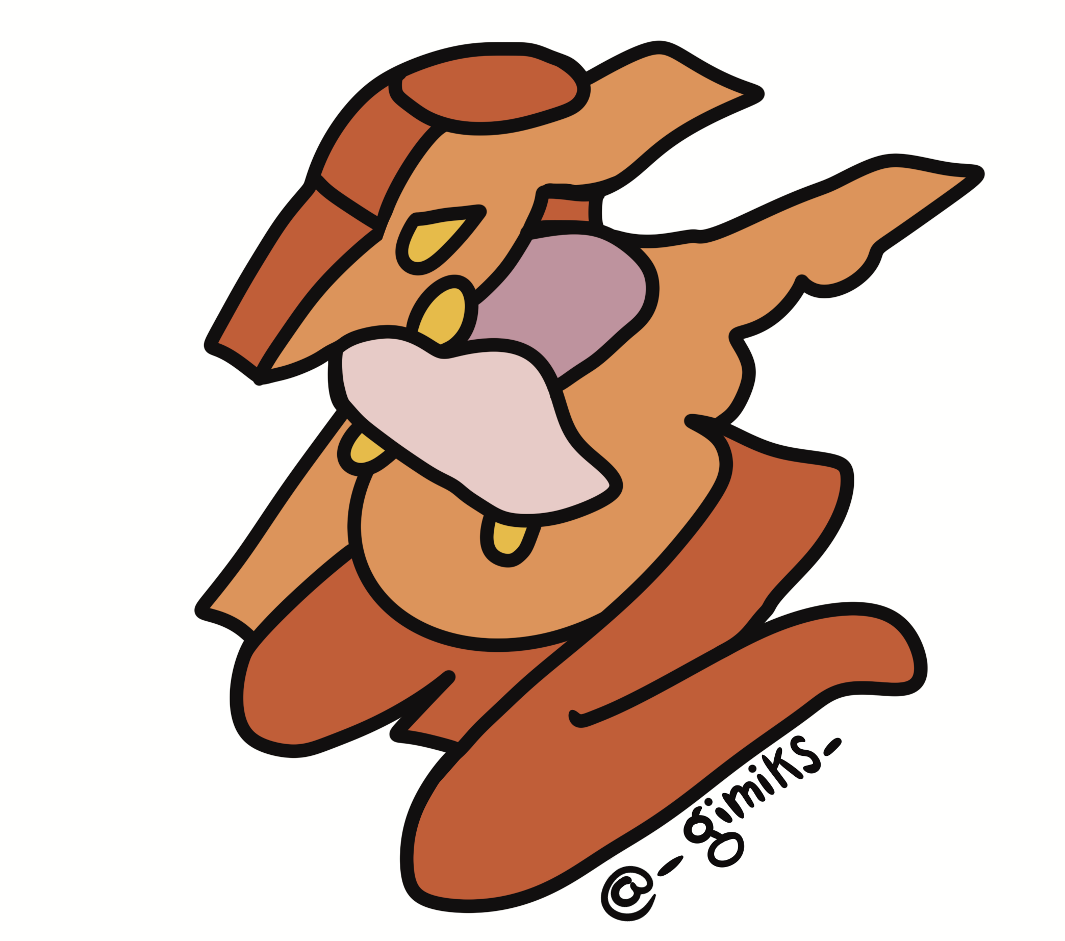 Digital illustration of a fox with colorful abstract shapes and bold black outlines, with the artist's signature '@_gimiks_' at the bottom.