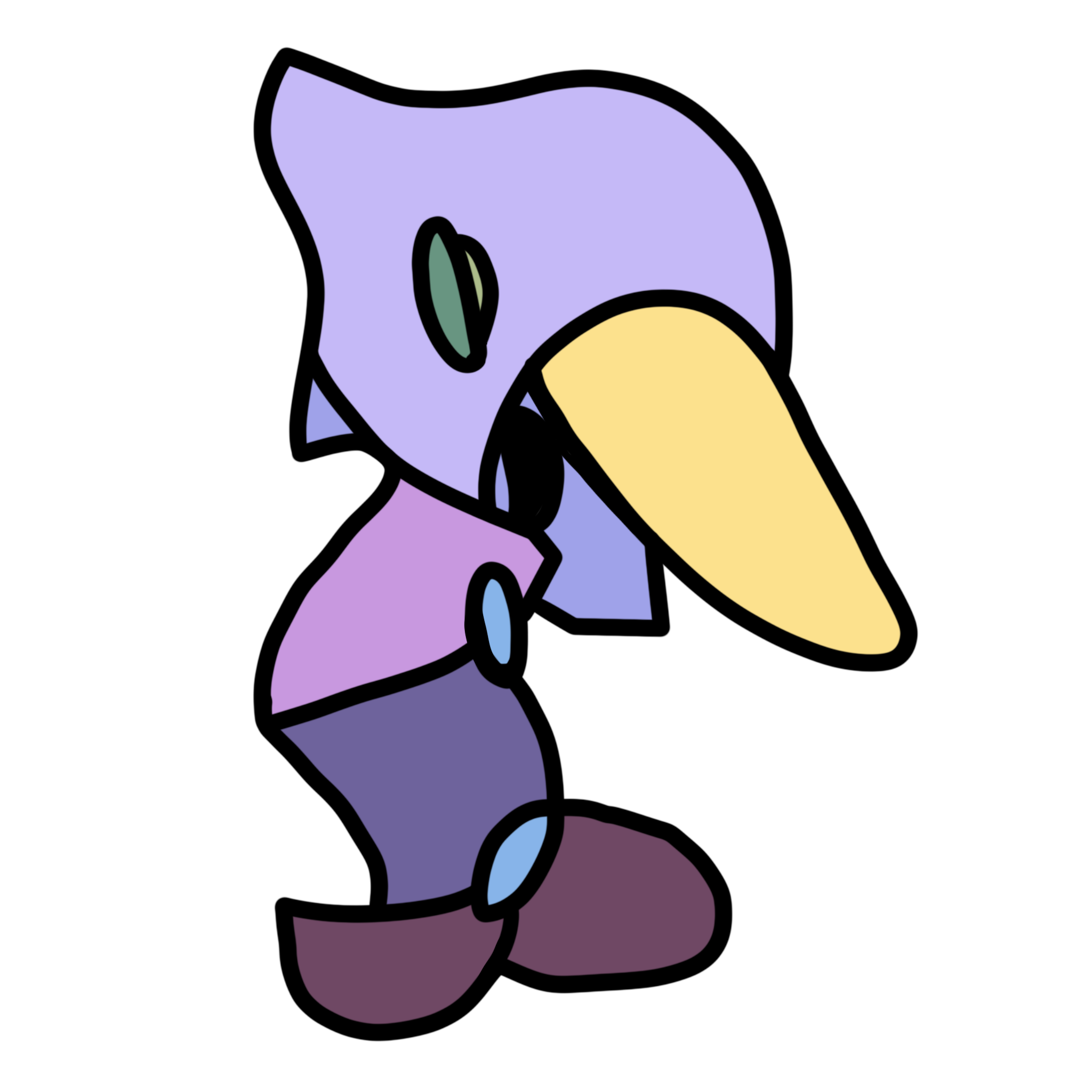 A cartoon-style depiction of a penguin wearing a wizard costume with a purple cloak, yellow beak, and large reflective green eyes.