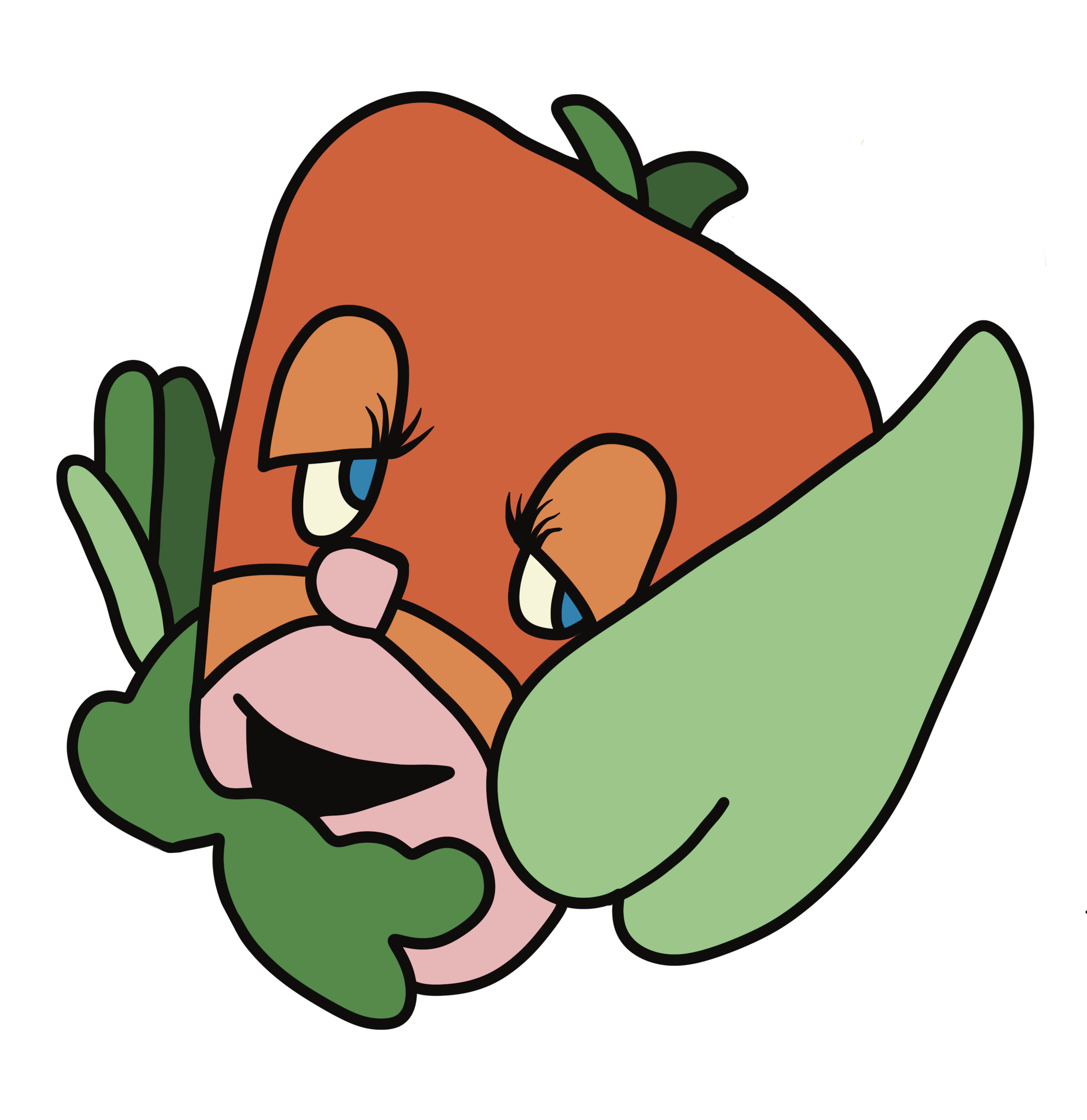 Animated cartoon of a sad orange and white cat with closed eyes, resting its head on a large green leafy lettuce head.