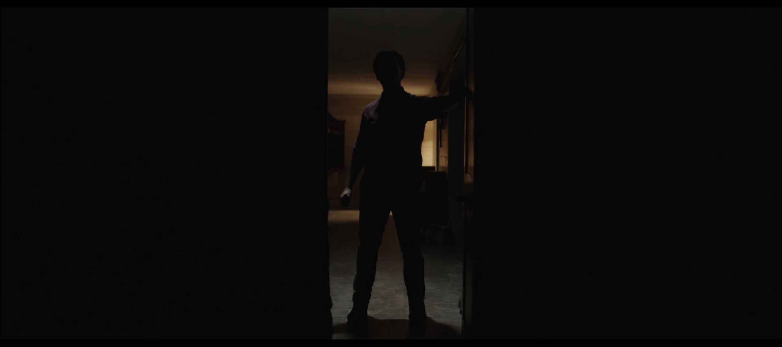 Silhouette of a person standing in a doorway.