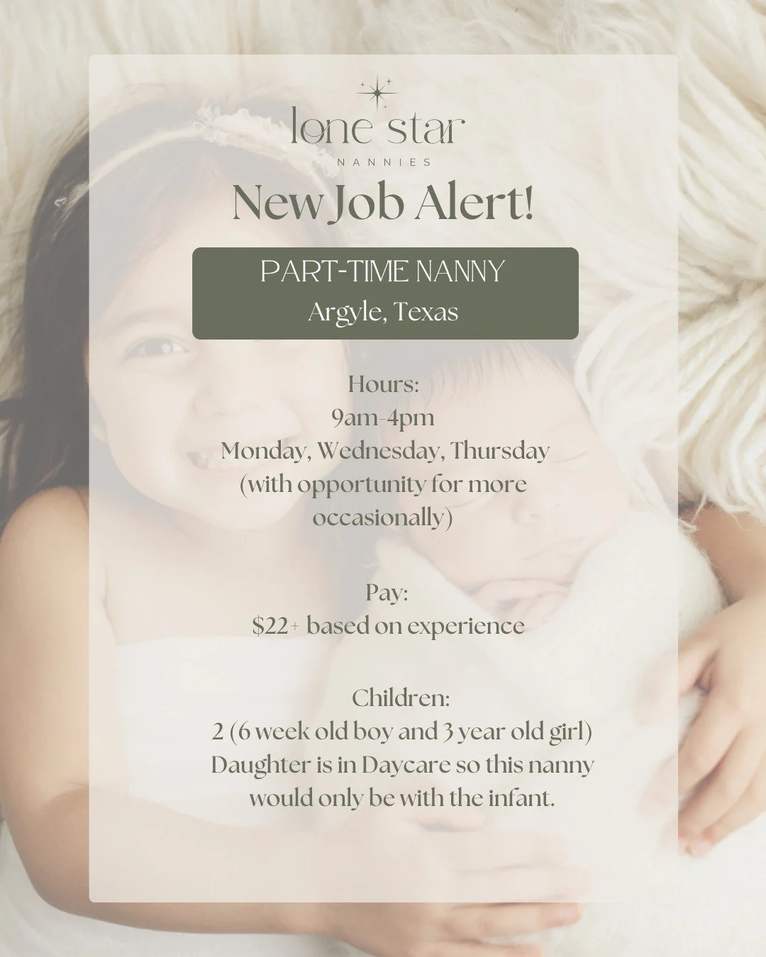 NEW JOB ALERT
Calling all infant pros 👶✨
This family is looking for a confident, warm, and proactive nanny who knows infant care inside and out and loves taking initiative beyond the daily plan. 
From bottles and light household help to stroller 
wa
