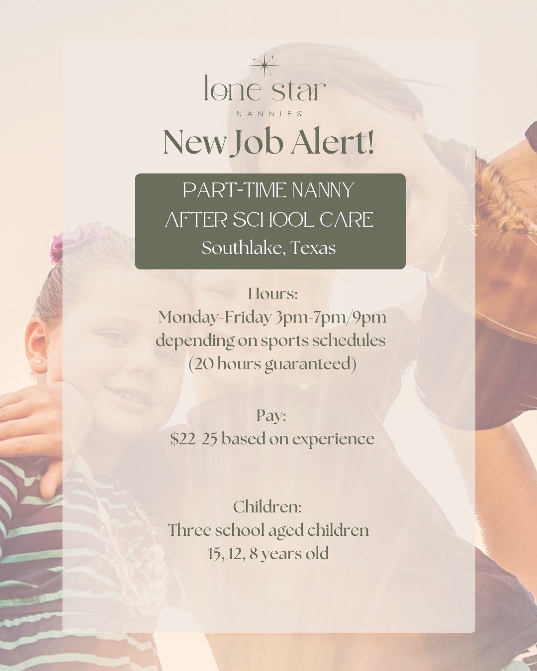 NEW JOB ALERT
After-school chaos? Handled. 🏃&zwj;♀️📚

This busy family is looking for a dependable, 
organized nanny who can keep afternoons 
running smoothly. From school pickups and sports practices to homework help and light household support. W