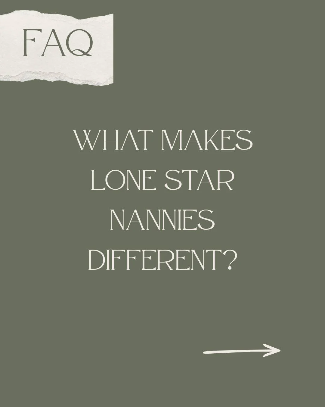 FAQ Friday #3 : 
What makes Lone Star Nannies different 
from other agencies?

Short answer: 
we don&rsquo;t believe childcare 
should ever feel like a transaction.

We personally get to know every family 
and every nanny before making a match. 
Your