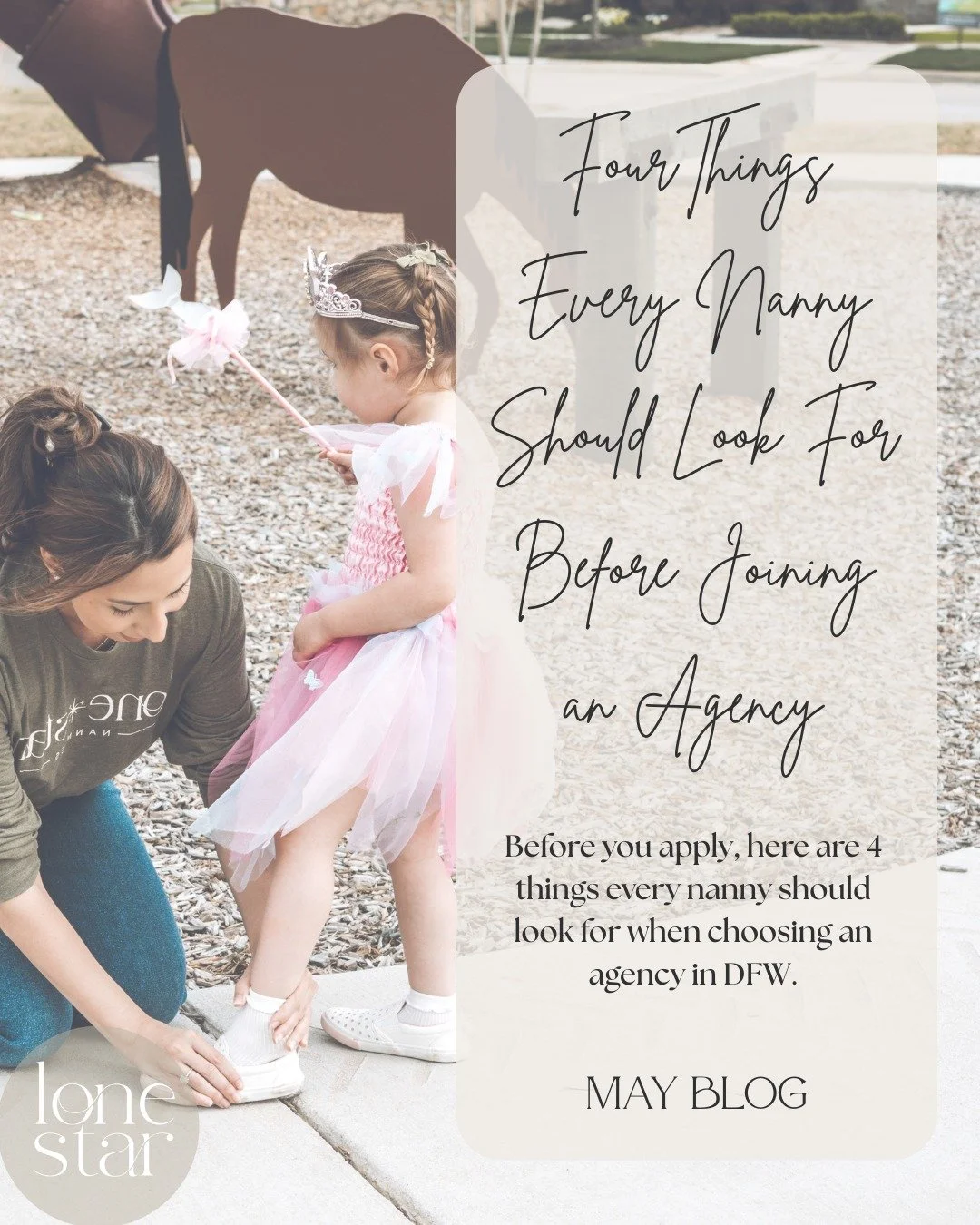 May Blog: 
What Nannies Should Look 
for When Choosing a Nanny 
Agency in Dallas Fort Worth 

Not all nanny agencies 
are the same. 💛

If you're a nanny looking 
for your next role, 
it&rsquo;s easy to focus on the family, 
the schedule, or the pay.