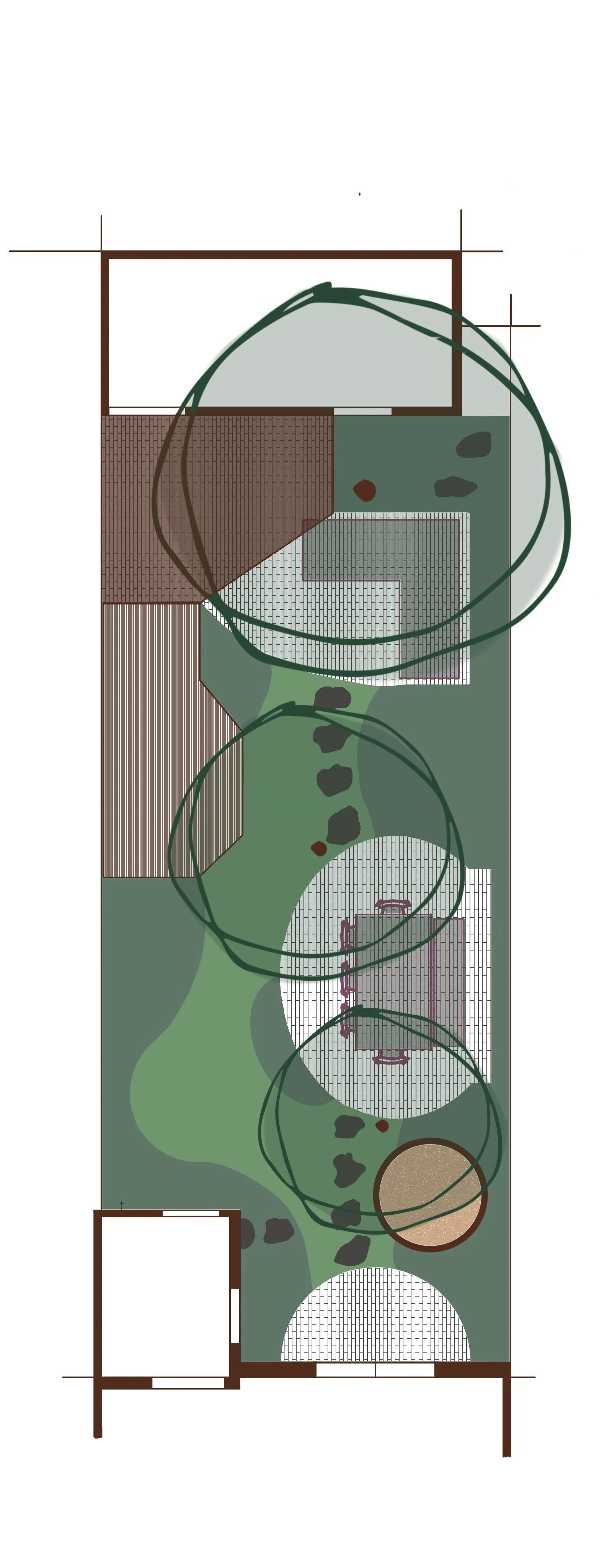 Handgetekend schetsontwerp van een tuin uit het pakket Schets aan huis