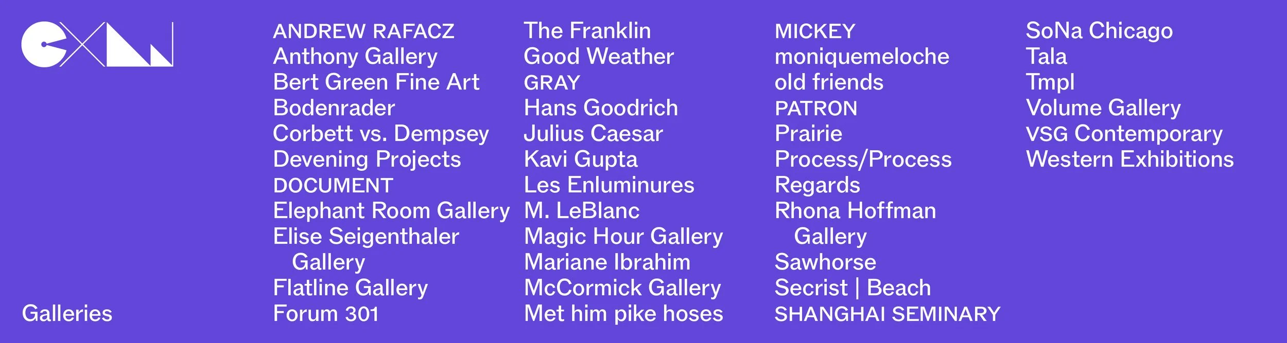 Preview graphic listing Chicago Exhibition Week 2026 participating galleries