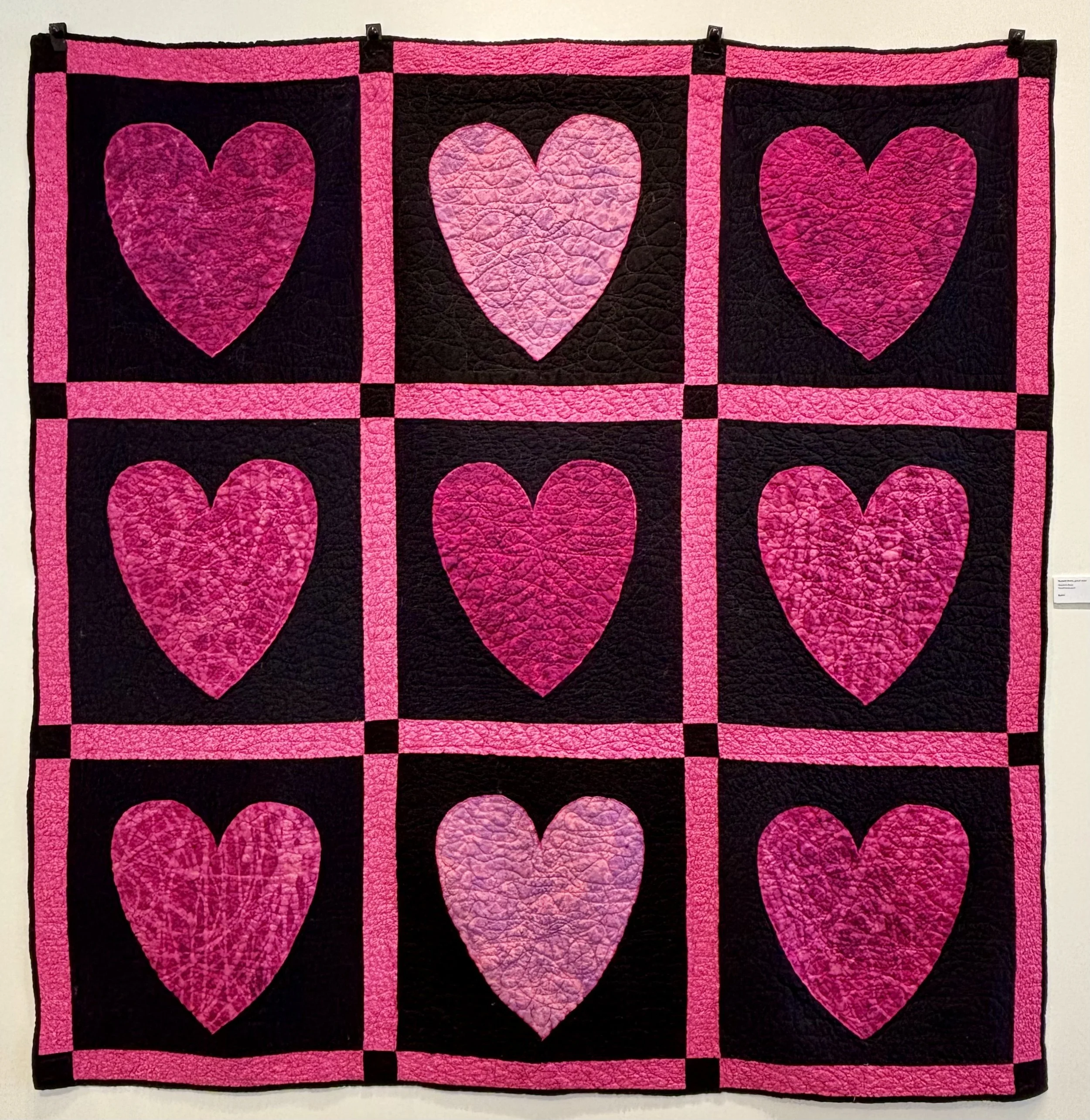 Hearts by Russell Brohl, hand stitched quilt 78 x 78 inches
