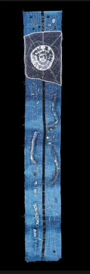 Blue Moon #1 by Kris Worthington, Textile collage 55 x 8.5 inches