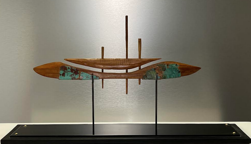 Outrigger 1". 20" x 24" x 4, Padauk, Patinated Copper, Patinated steel base, $425