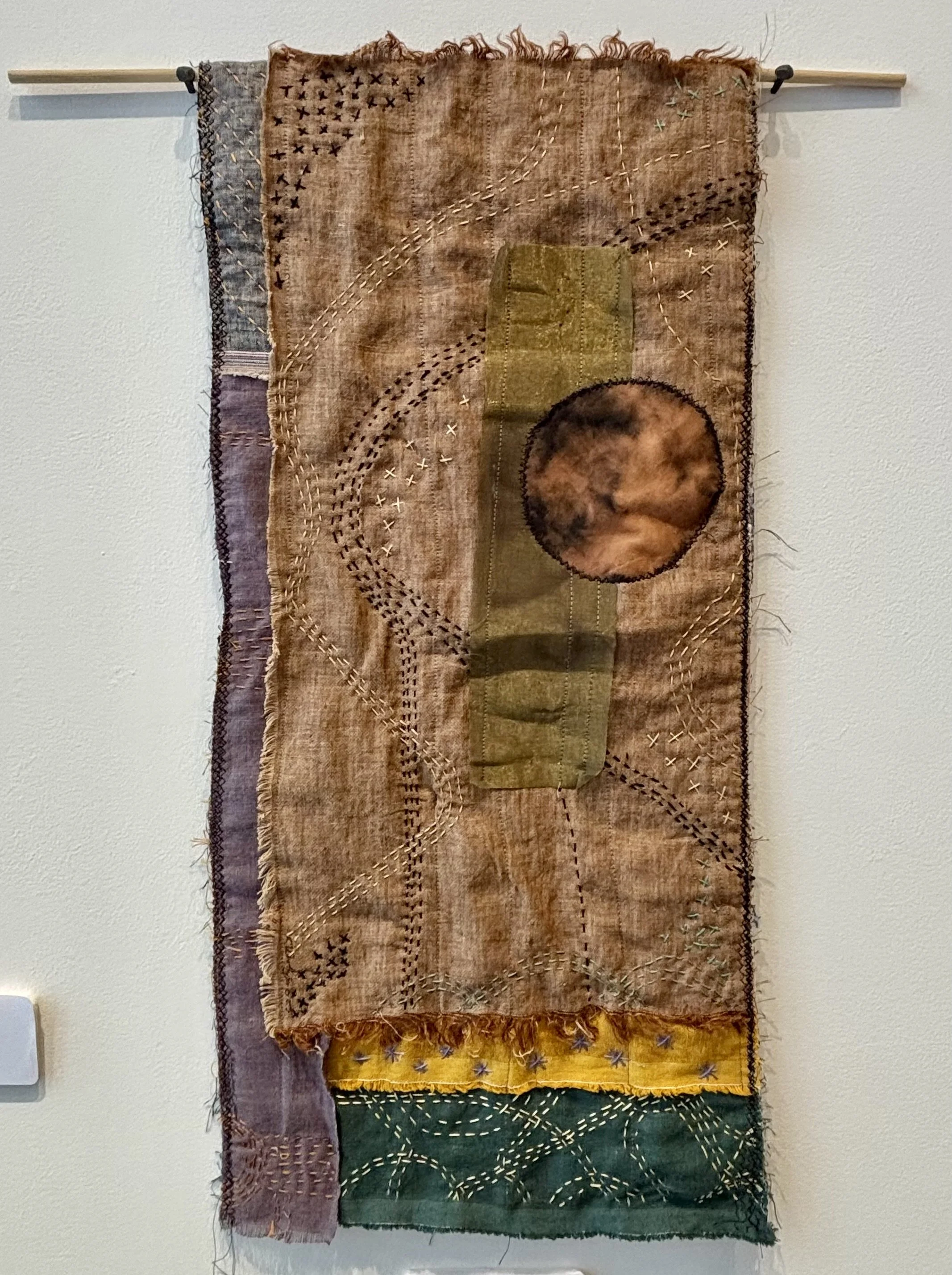 Leftover #1 by Kris Worthington, textile collage, 24.5 x 11.5 inches