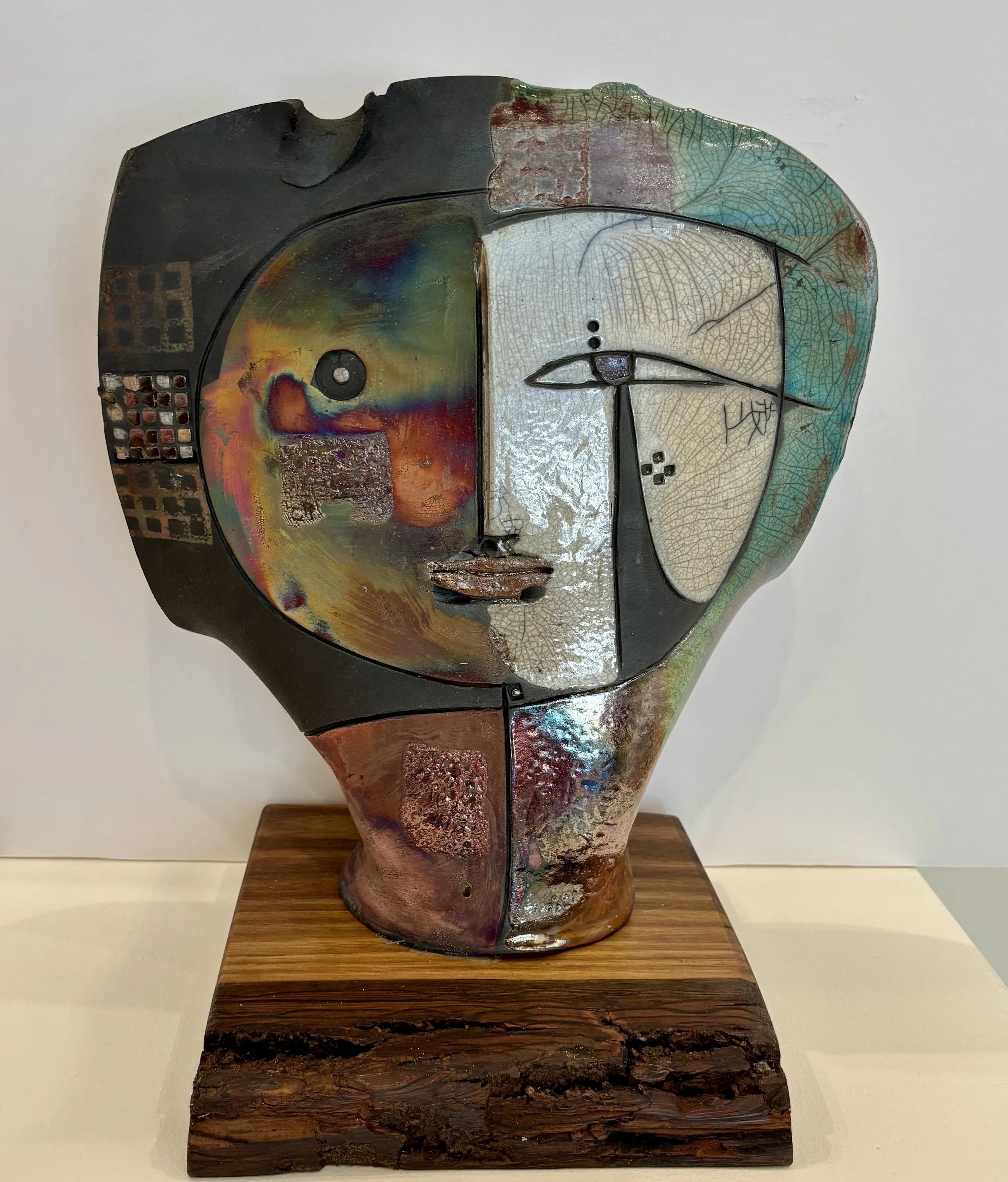 Head by Doug DeLind, Raku fired clay