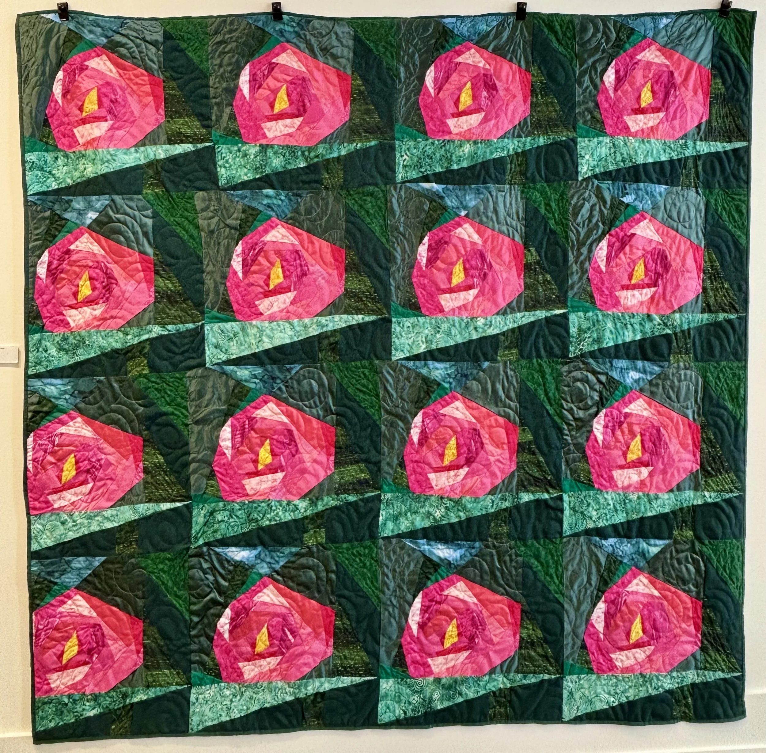 Corrita by Russell Brohl, hand stitched quilt 86 x 86 inches