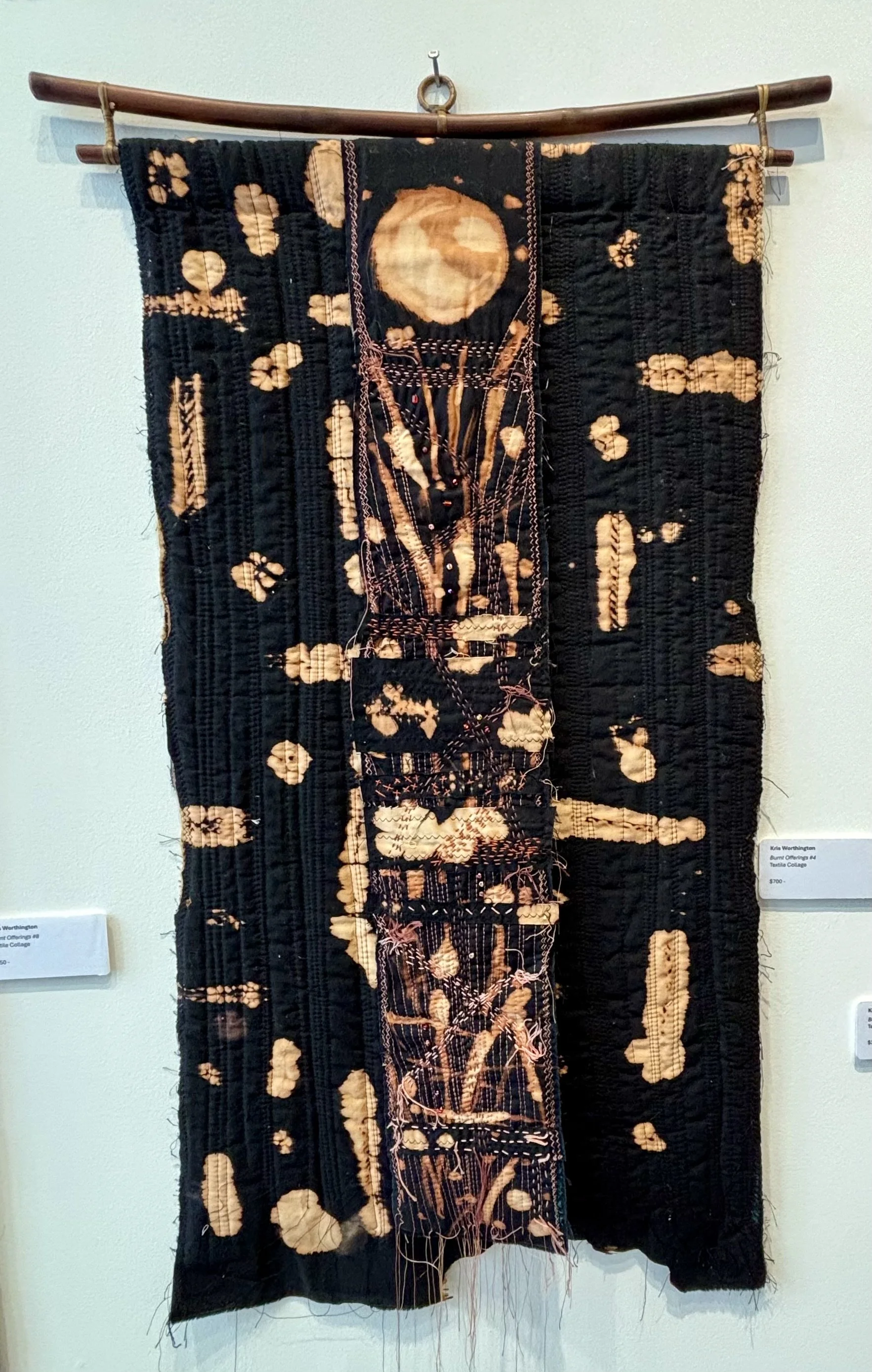 Burnt Offerings #4 by Kris Worthington, textile collage 37 x 20 inches