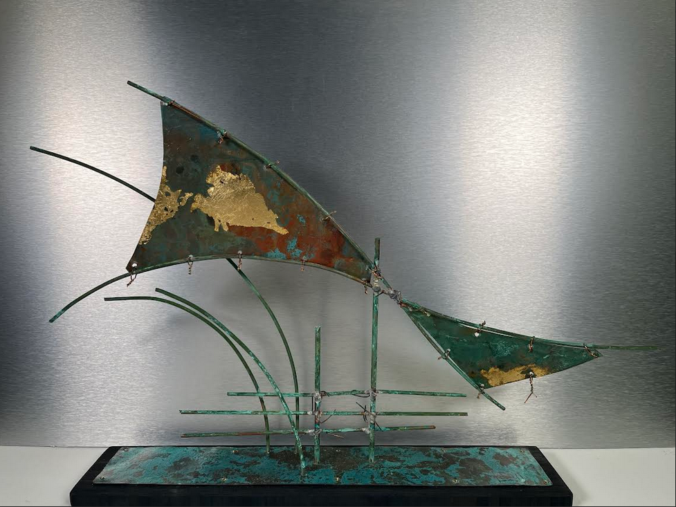 Dancing in the Eddies, 14" x 26" x 4". Patinated Copper, Gold Leaf, $1,400