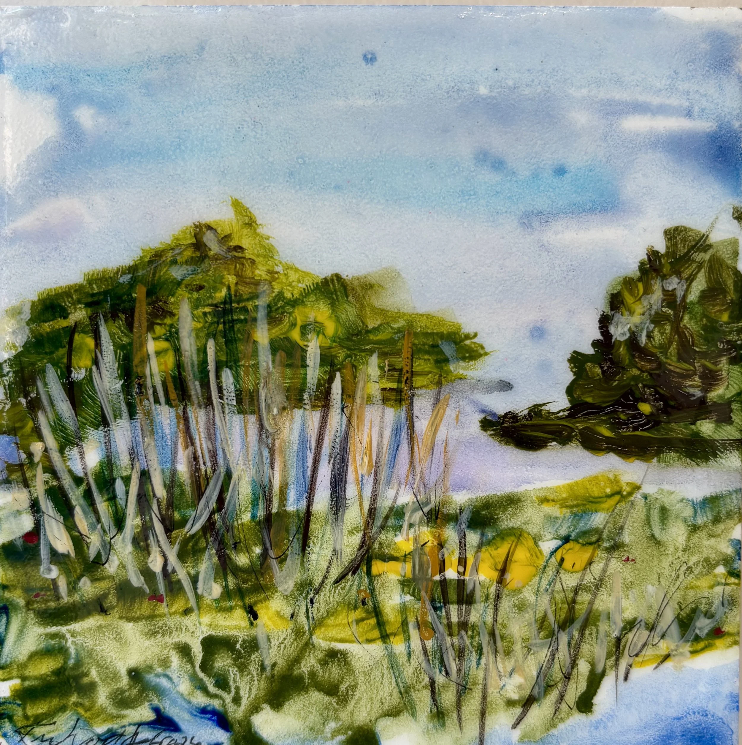 Harbor Springs #12 by Kris Worthington, mixed media watercolor 6 x 6 inches
