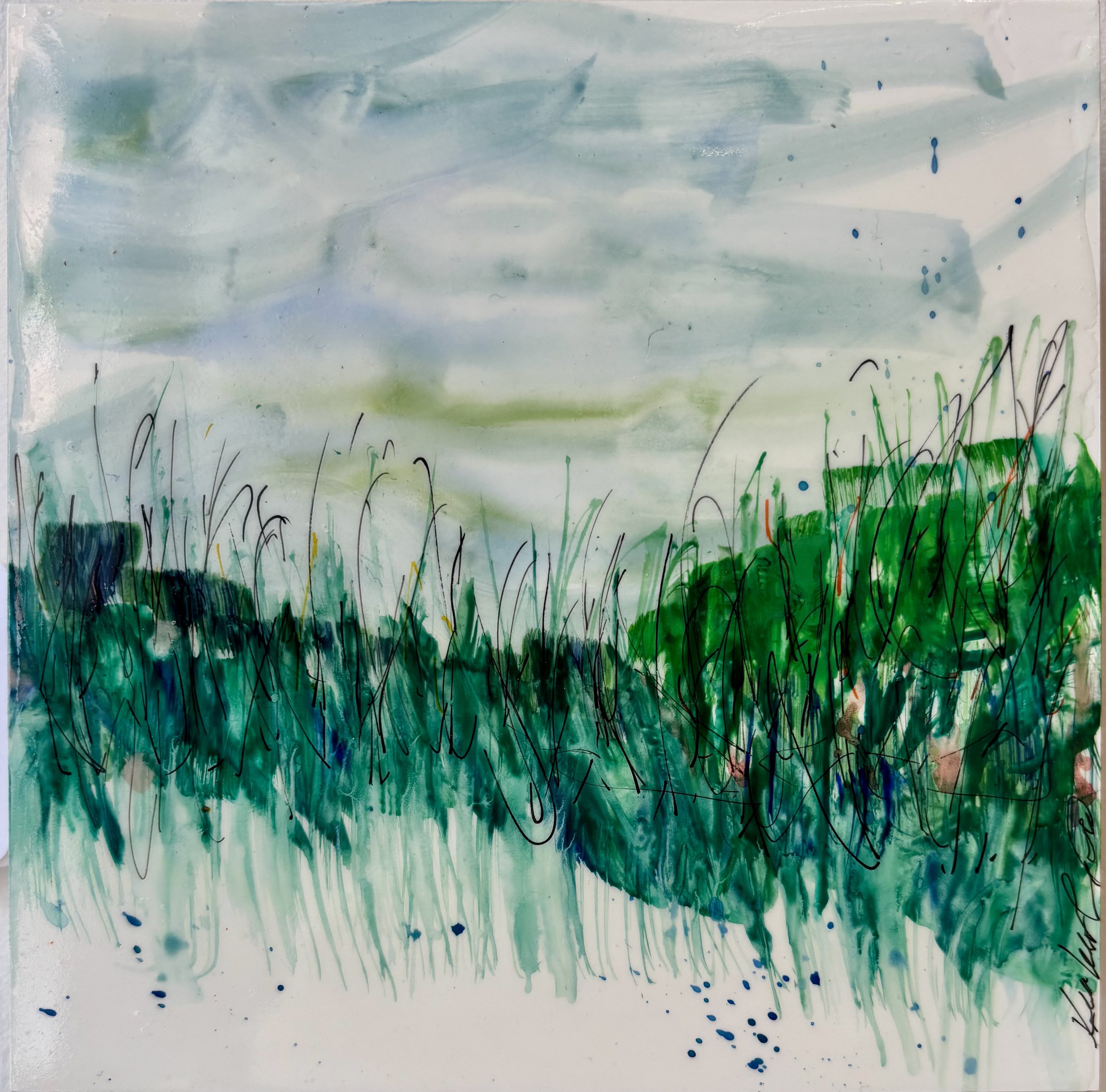 Harbor Springs #10 by Kris Worthington, mixed media watercolor 6 x 6 inches