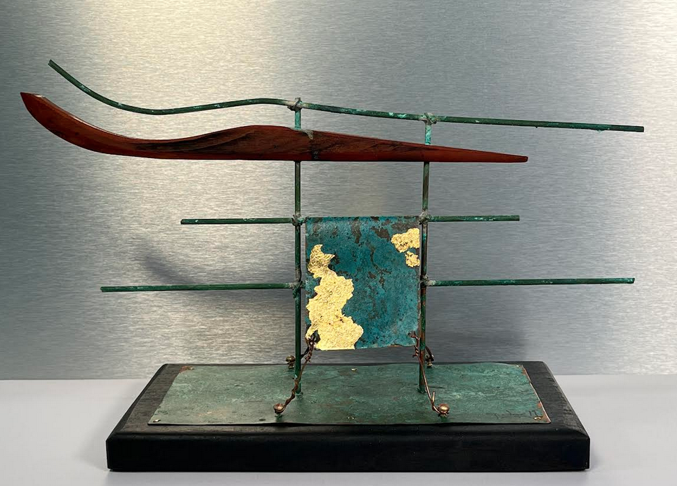 Drydoc, 10" x 14" x 4".  Patinated copper, Purpleheart, Gold Leaf, $350