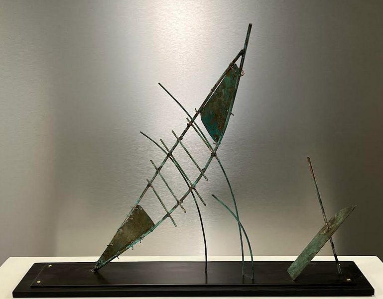 Set Off Balance by Her Glance, 24" x 24" x 4".  Patinated Copper, Patinated steel base, $1,200