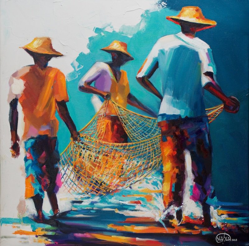 Golden Nets and Silhouettes - 24” x 24”