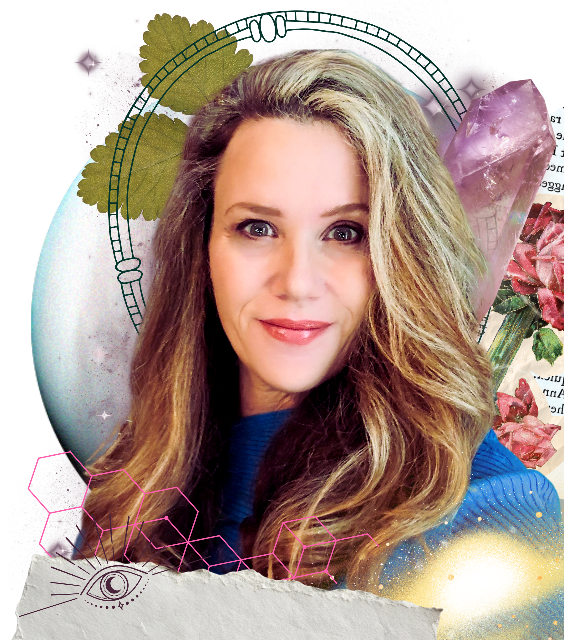 A collage with Jennifer and overlapping elements