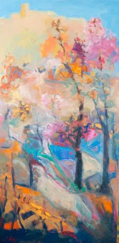 36" X 18", City Garden, Oil on Canvas