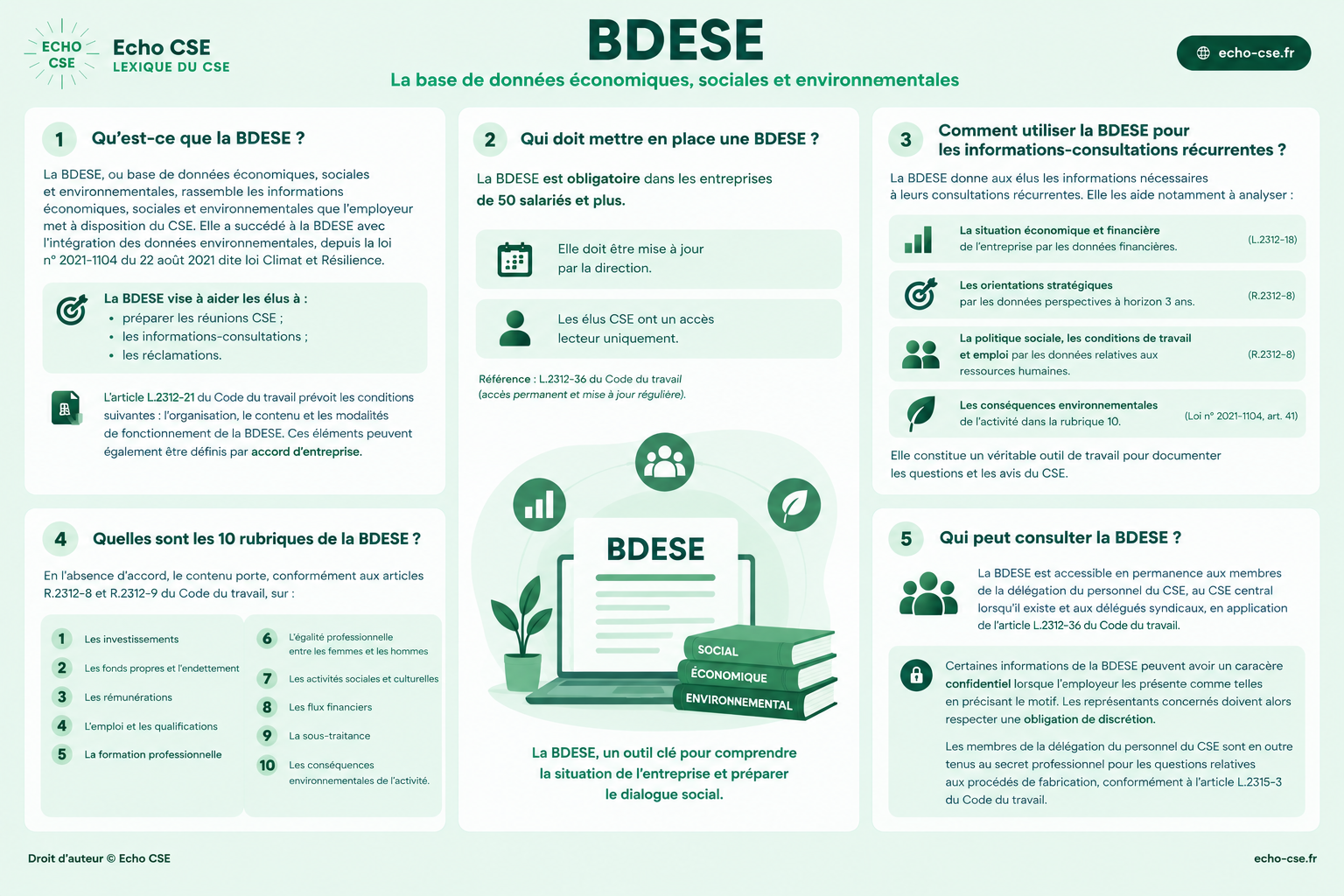 BDESE: définition, 10 rubriques, accès, confidentialité et références juridiques.