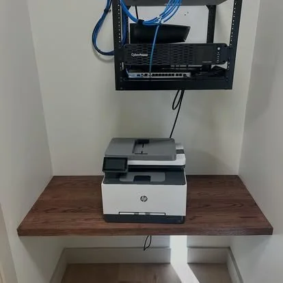Solid red oak office built in printer holder. New commercial built in desk top to hold printer