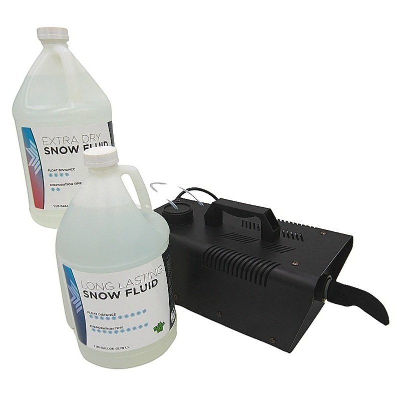 Snow machine, long lasting snow fluid and extra dry snow fluid
