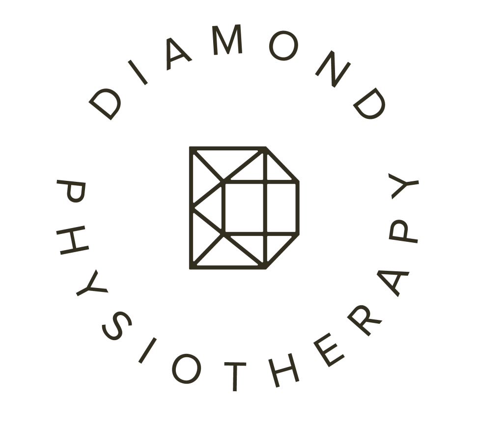 A circular logo with the words "Diamonda by PhySioTherapy" surrounding a geometric diamond shape in the center.