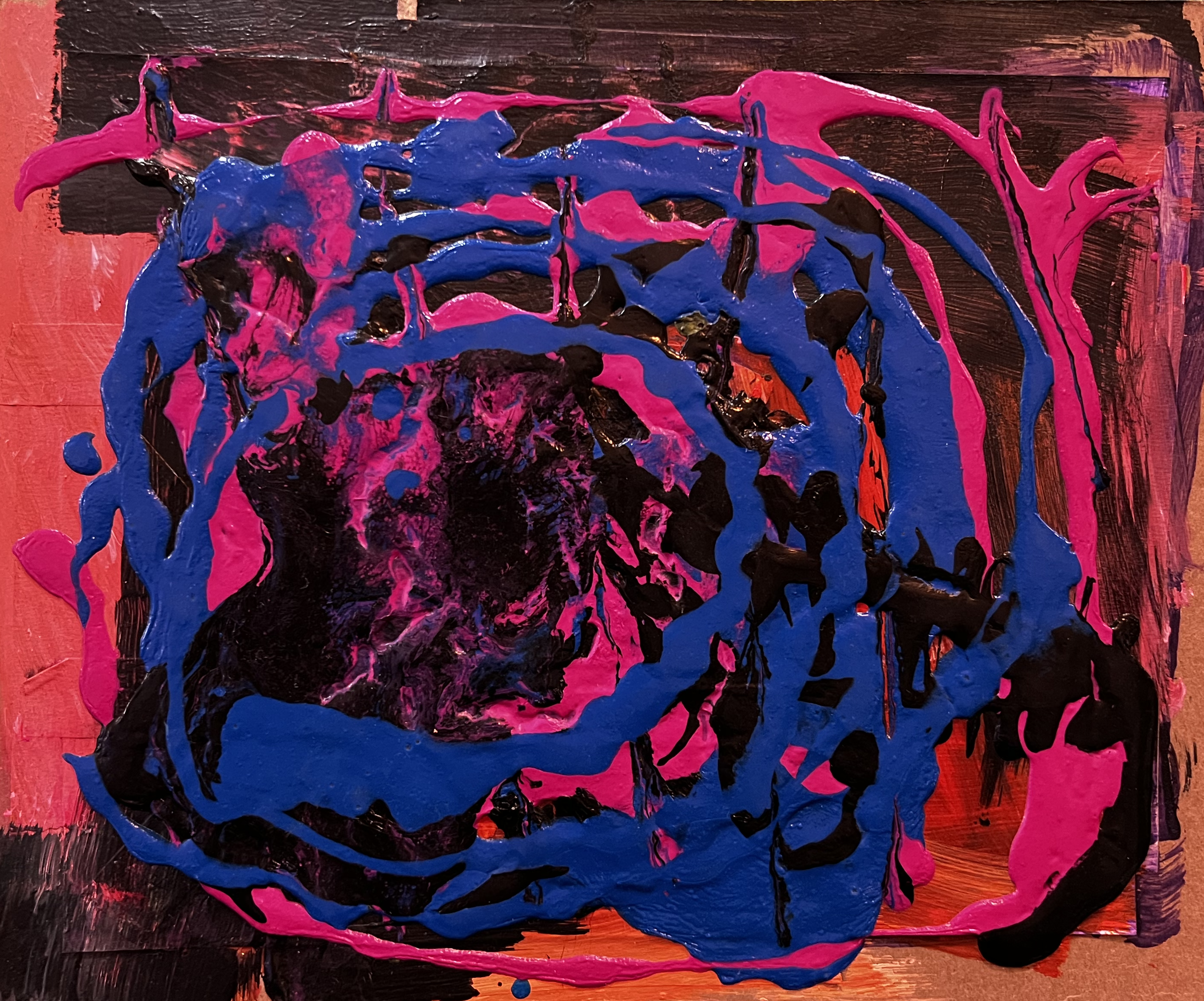 Abstract Painting featuring a blue and pink swirl