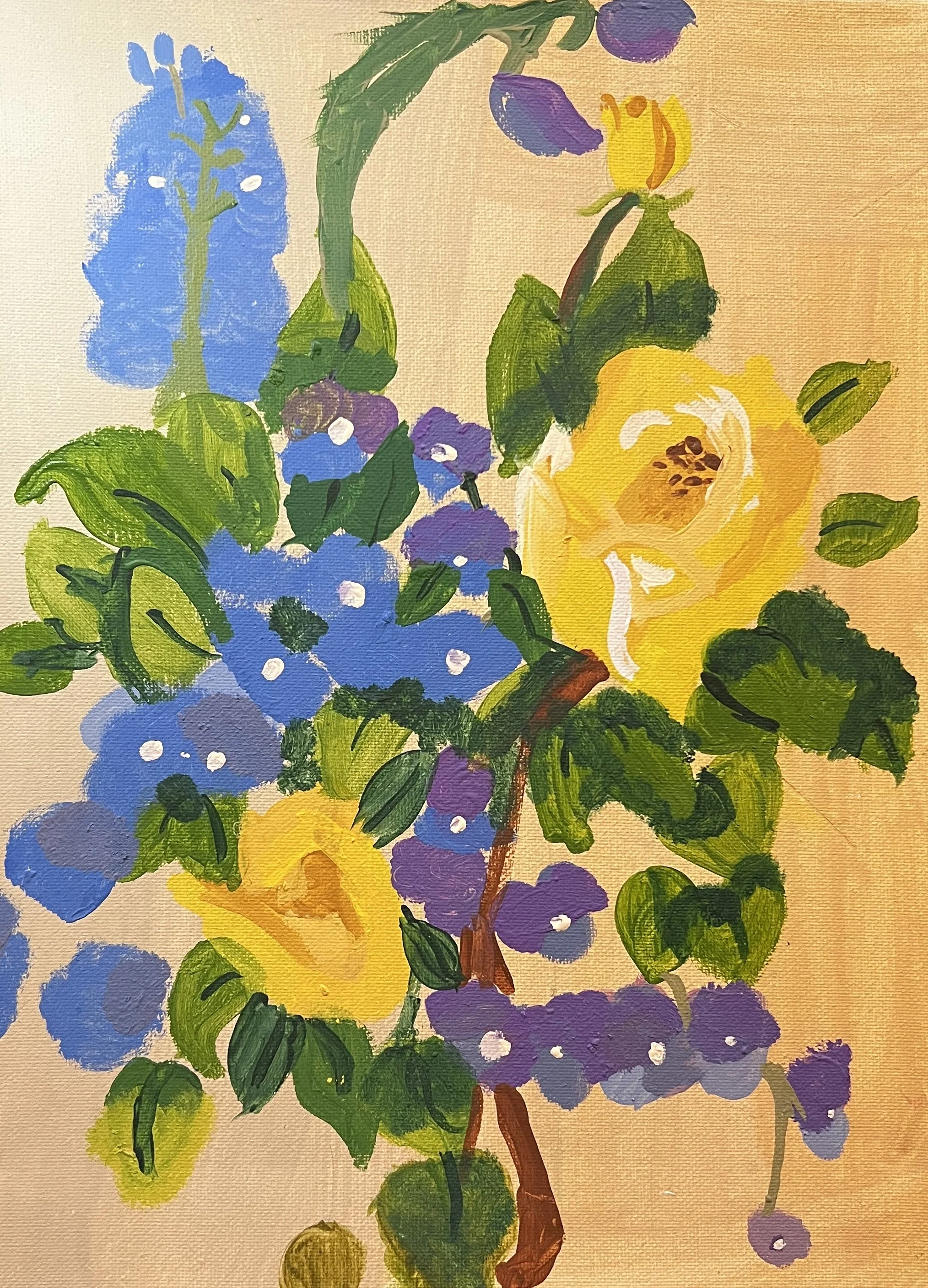 Still Life of yellow and blue fowers