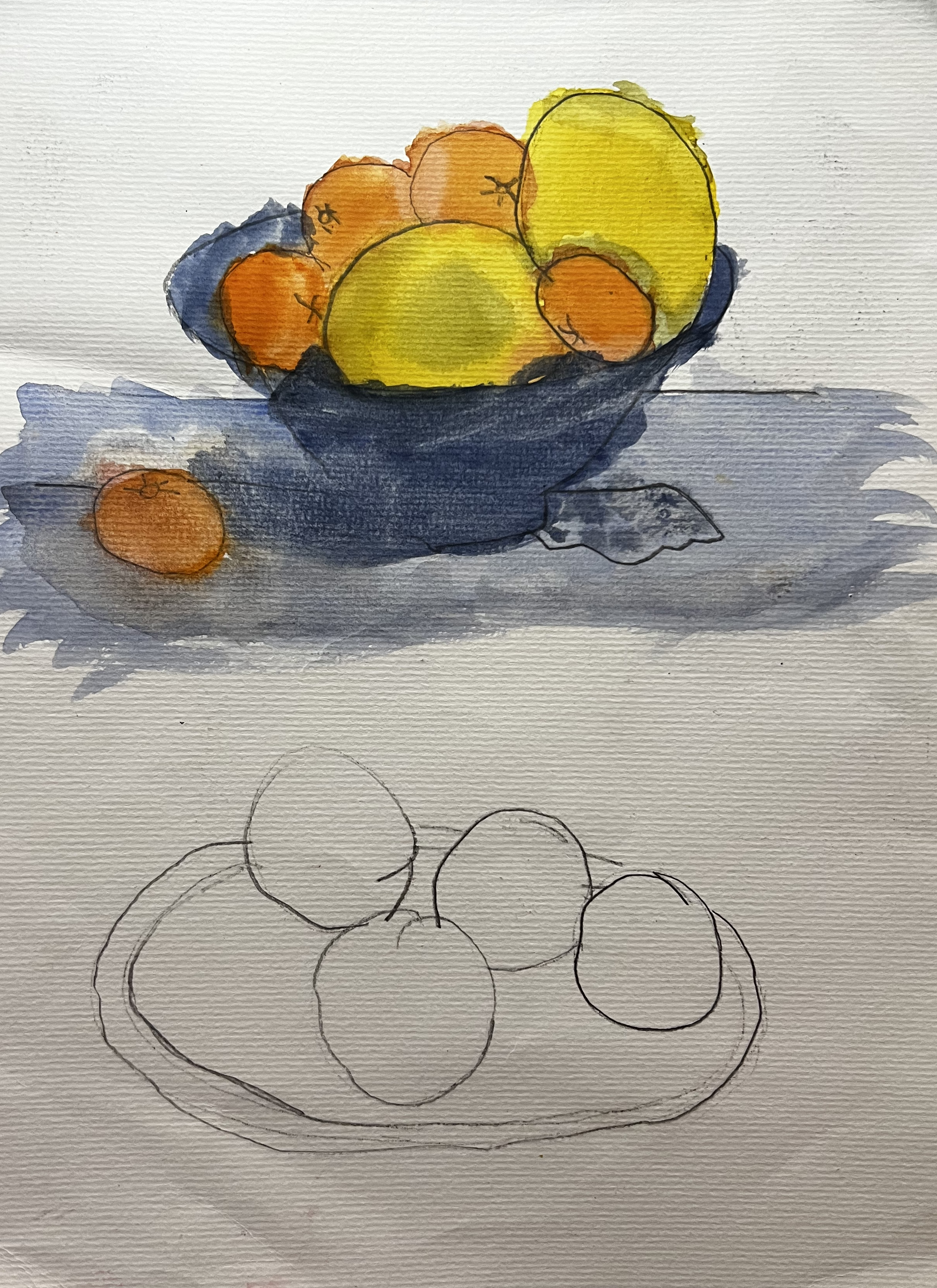 Still life of oranges and lemons in a bowl