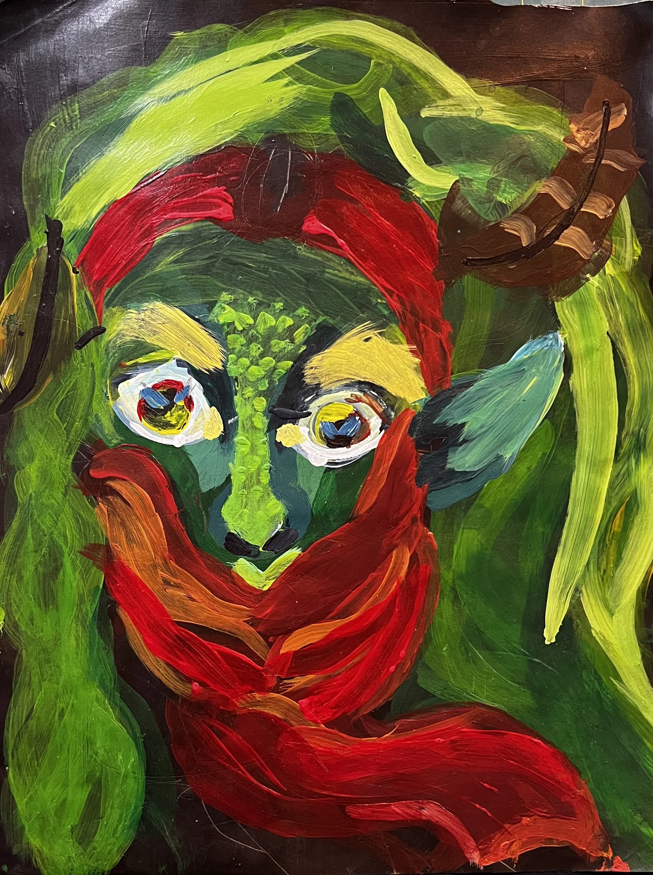 Elf with green skin and red hair