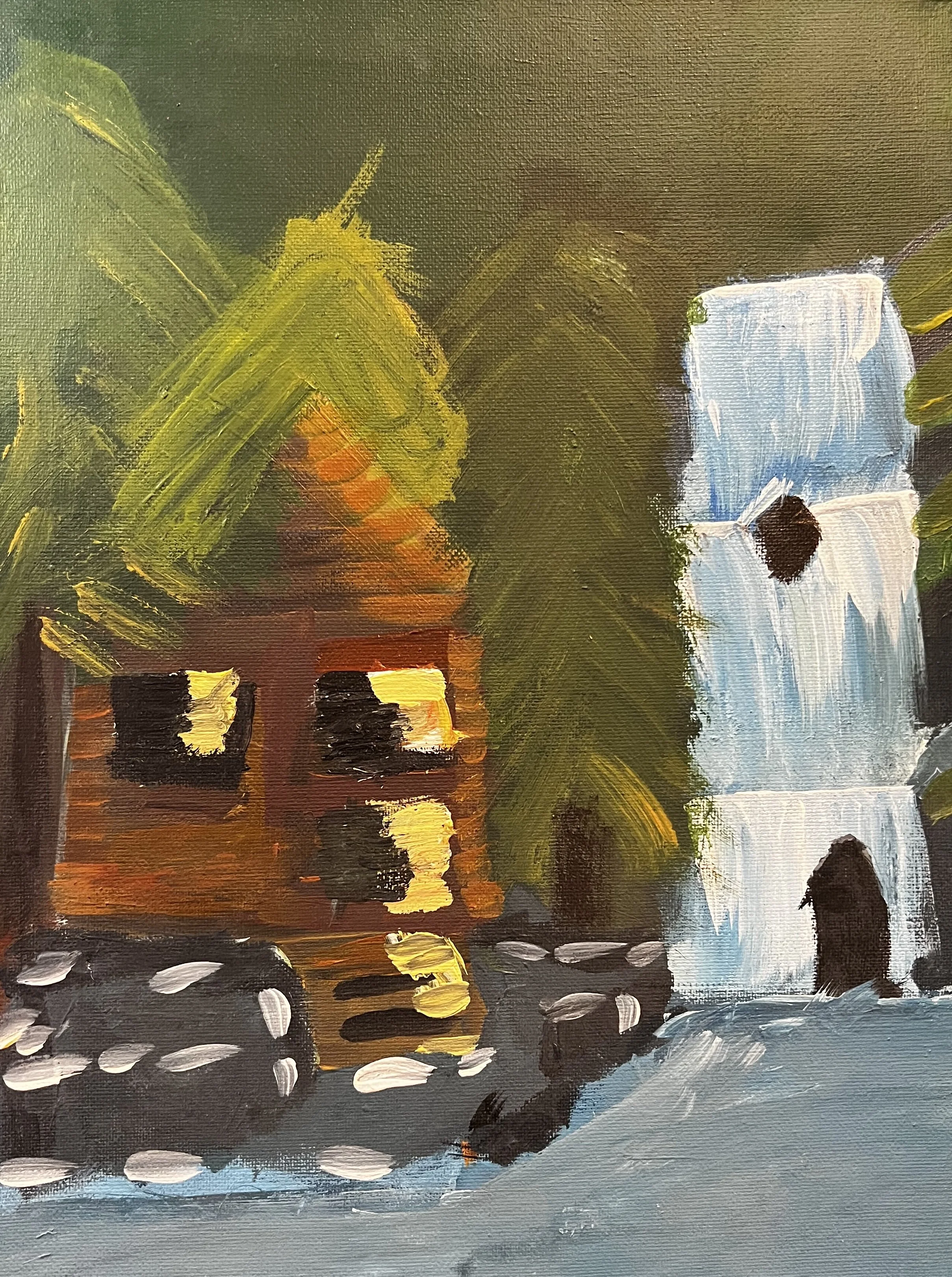 Woody landscape with a cabin