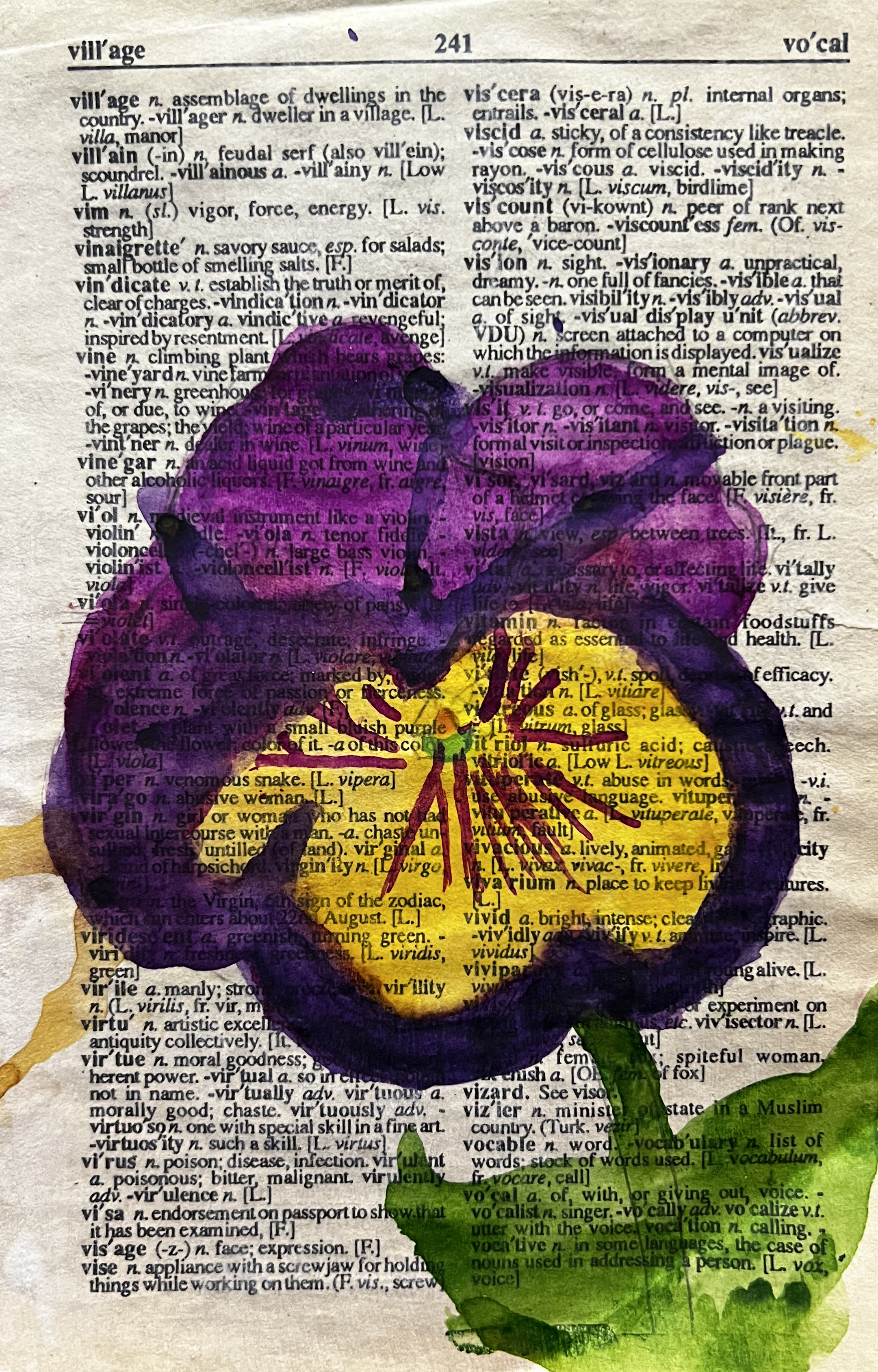 Violet, painted on a dictionay page containing the word violet