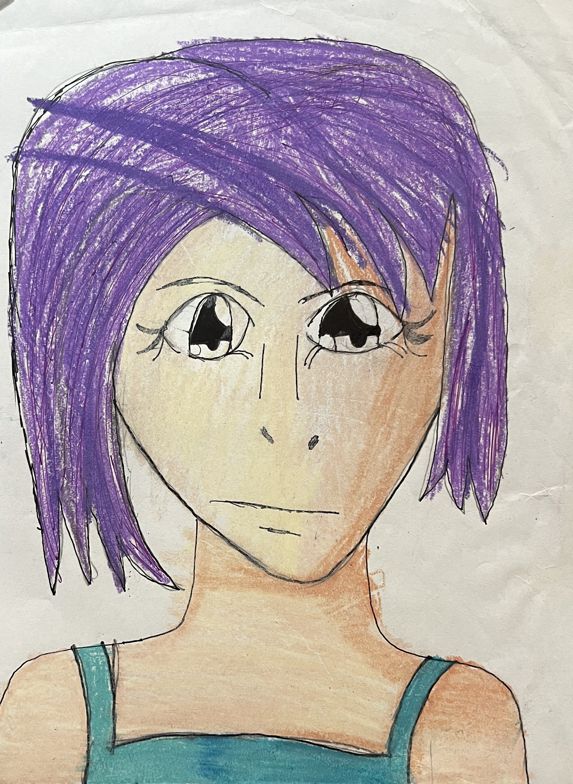 purple haired girl in manga style