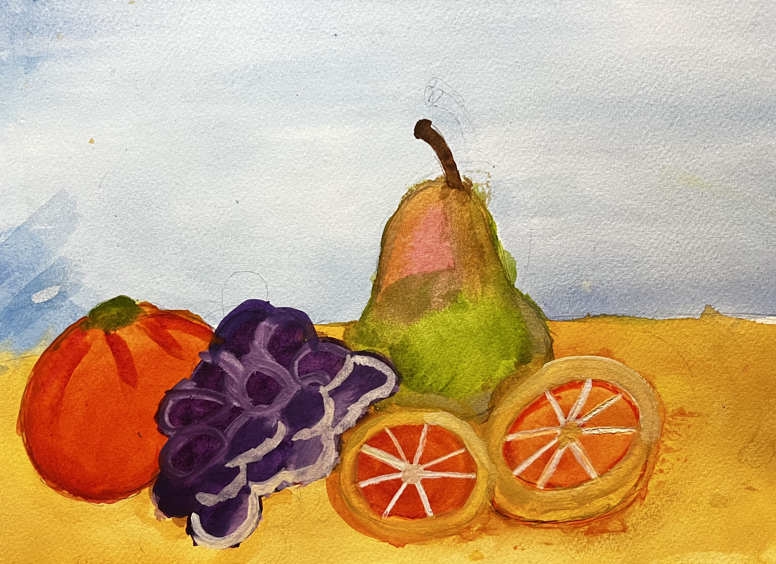 Pear, grapes, and orange slices