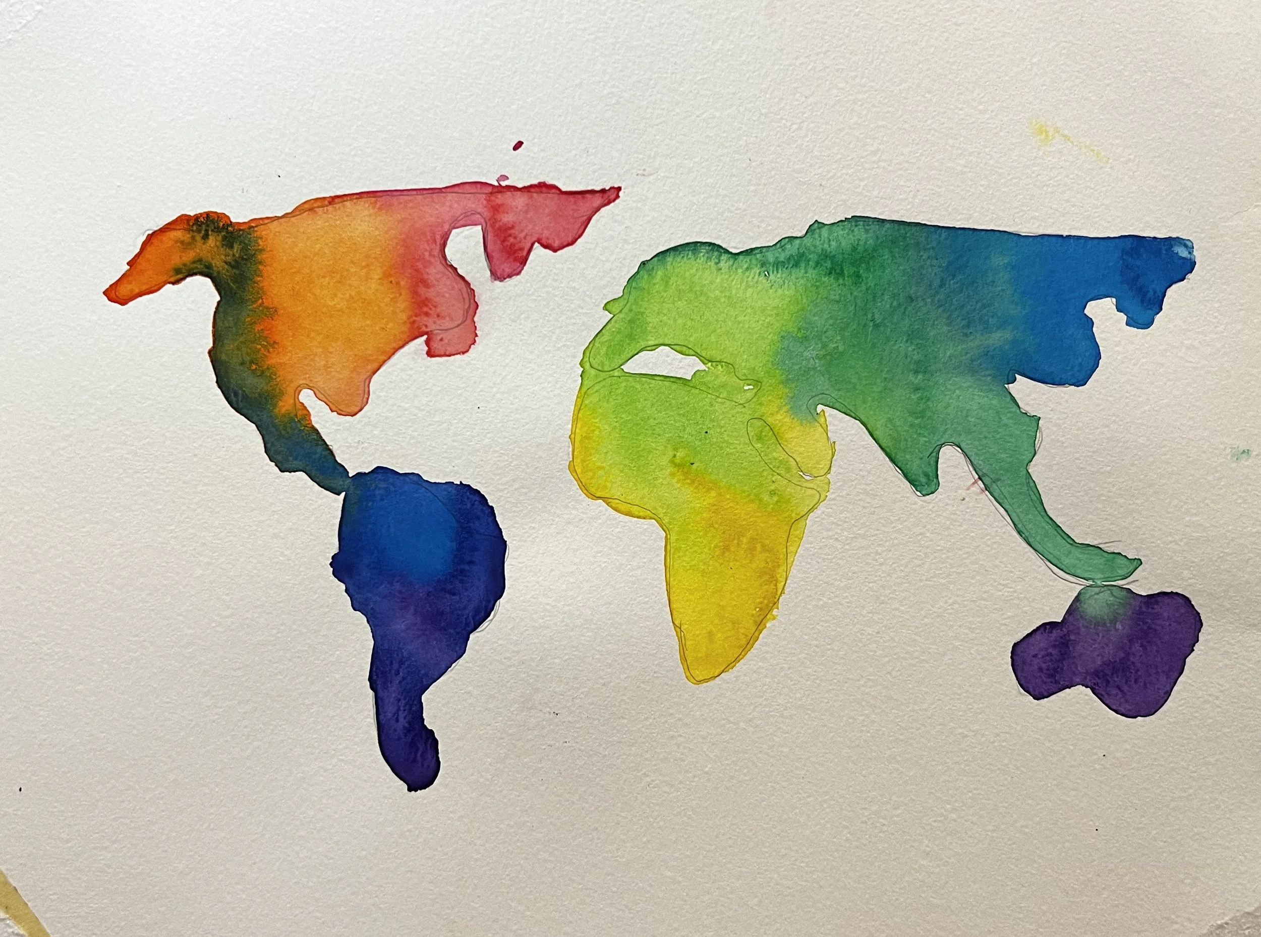 Watercolor rainbow world map
