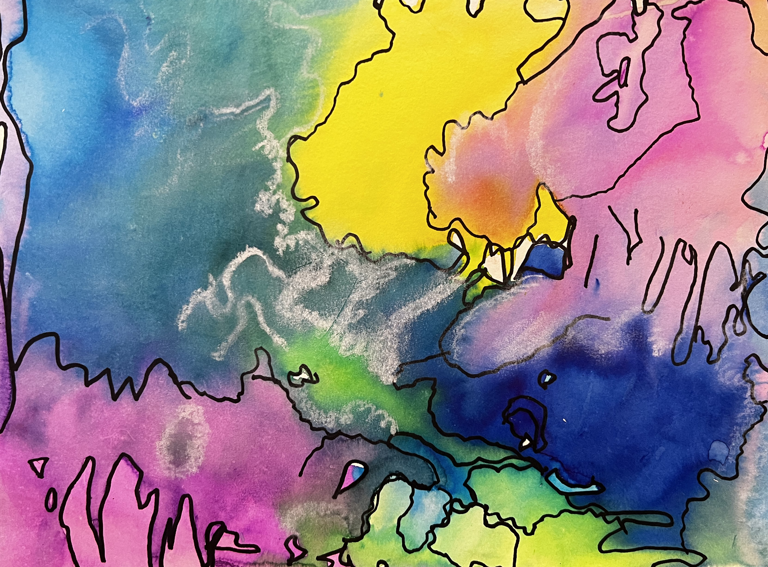 Abstract 2d mixed media piece, "Rainbow Chalk"