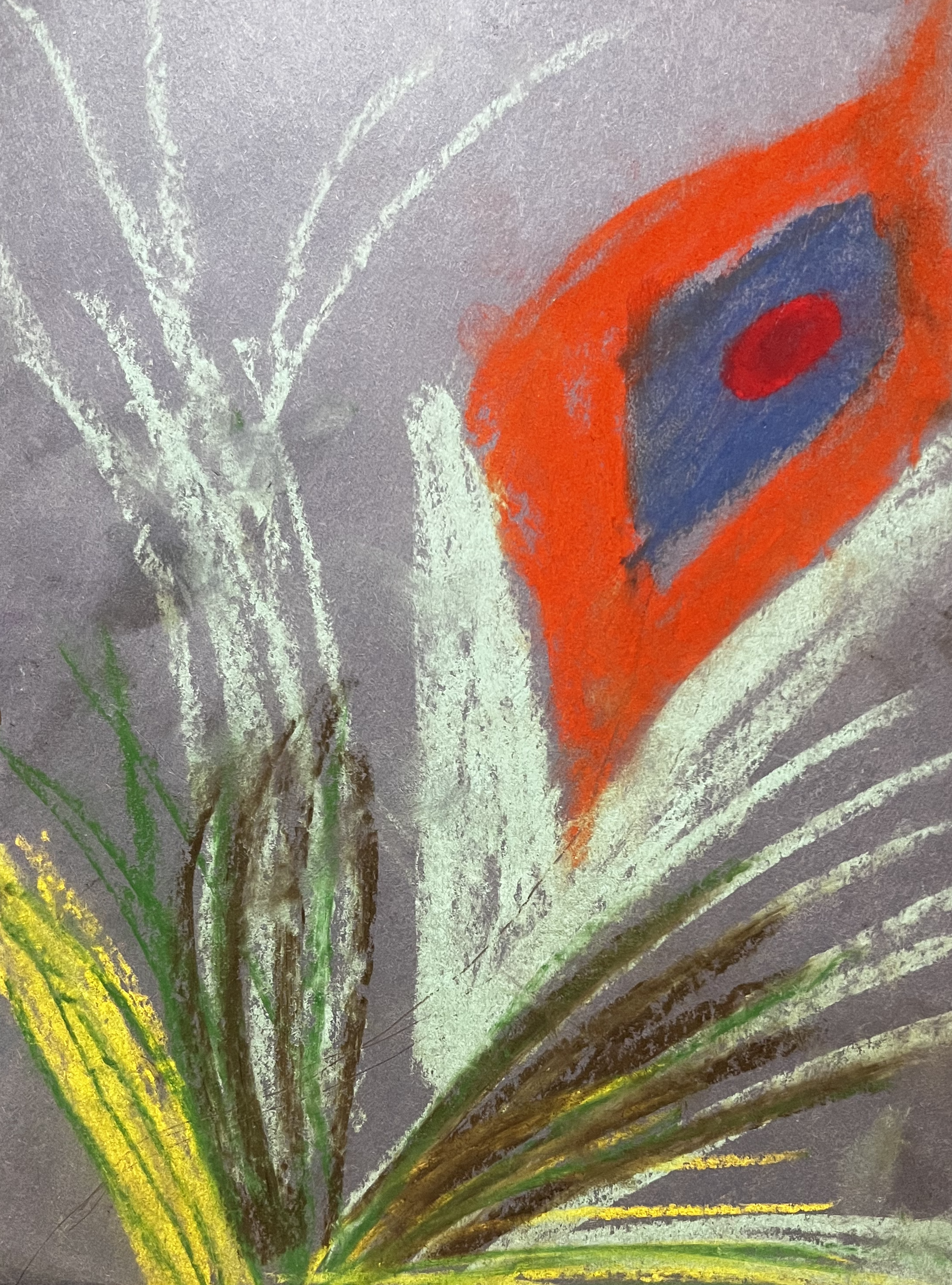 Oil pastel of an abstracted peacock feather