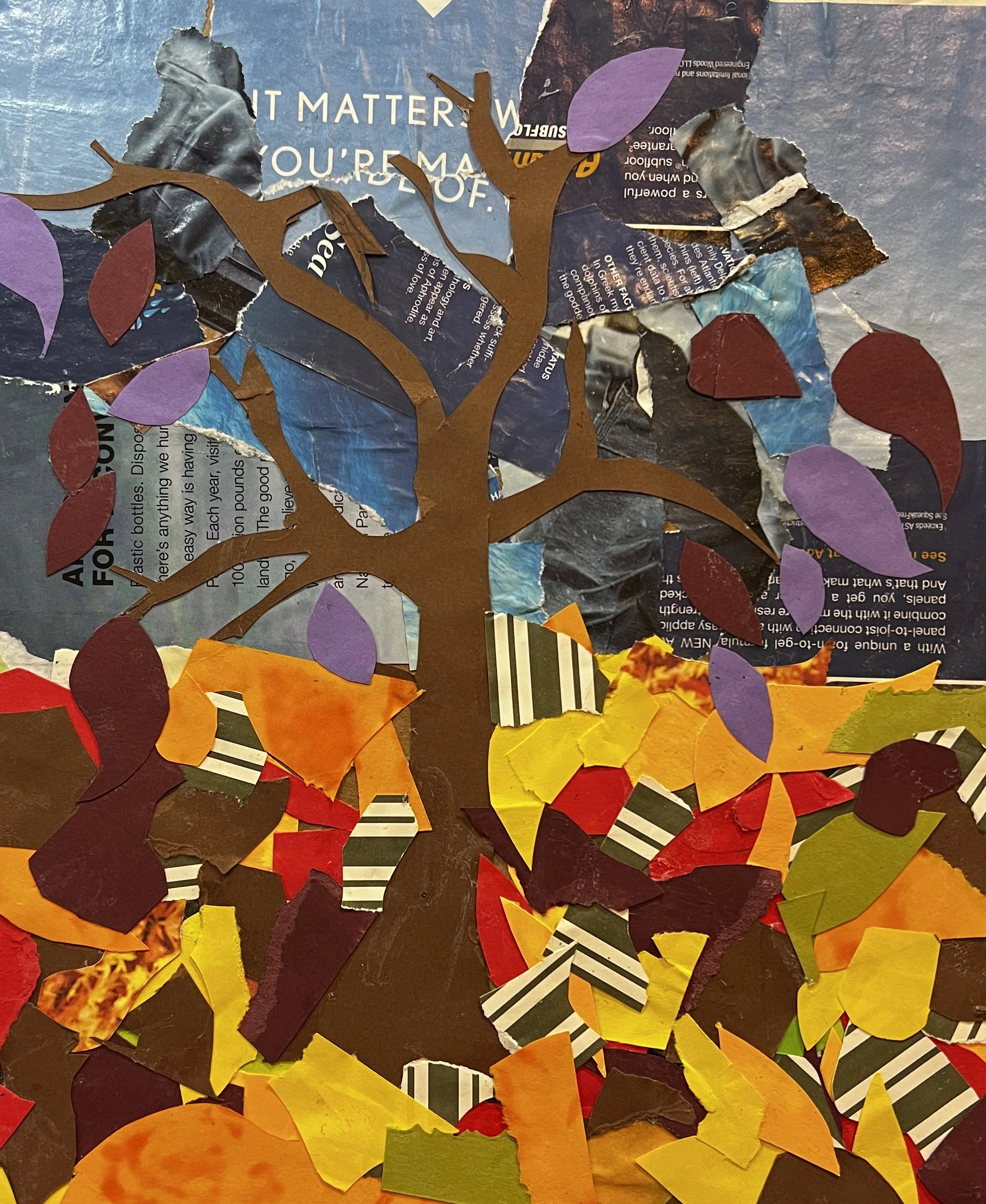 Collage of a tree shedding its leaves