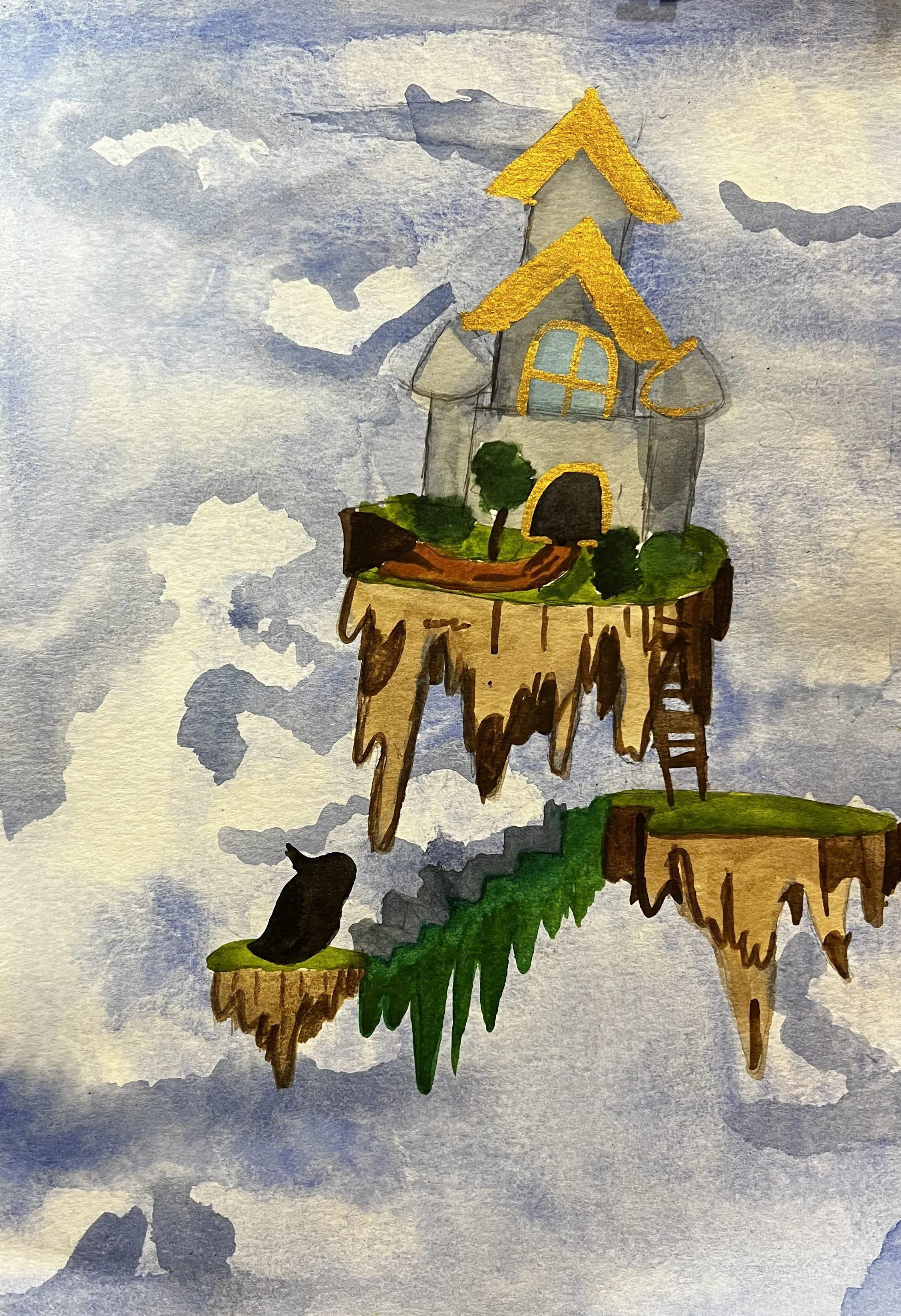 House on islands floating in the sky