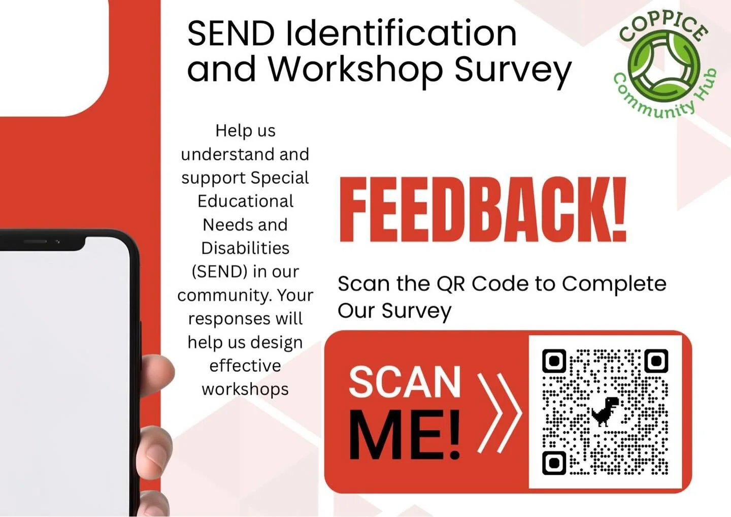 We are planning a series of upcoming SEND workshops at the Coppice Community Hub and would love your input. Please complete this short survey to help us understand the types of support and workshops that would be most helpful for you and your family.
