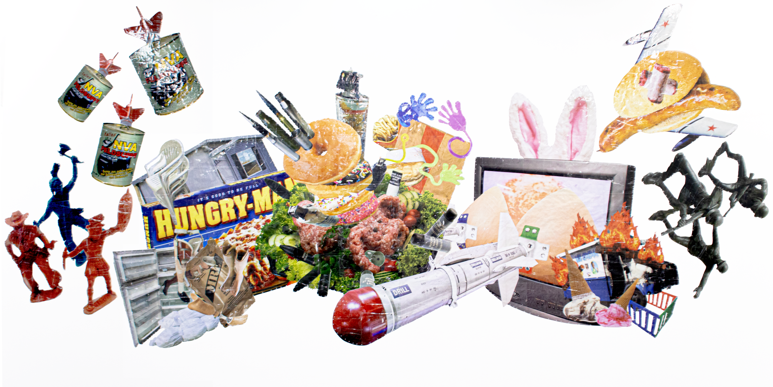 The American Pastime of TV Dinners. Laser print on copy paper, and saran tape. 3 m x 7 m.