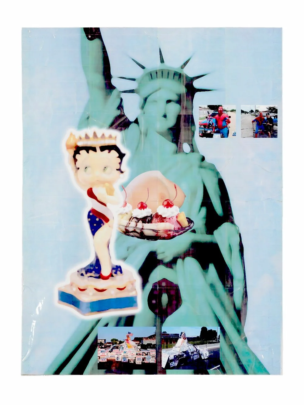 American Dream, 2025. Laser print, and saran tape. 112 cm x 86 cm.