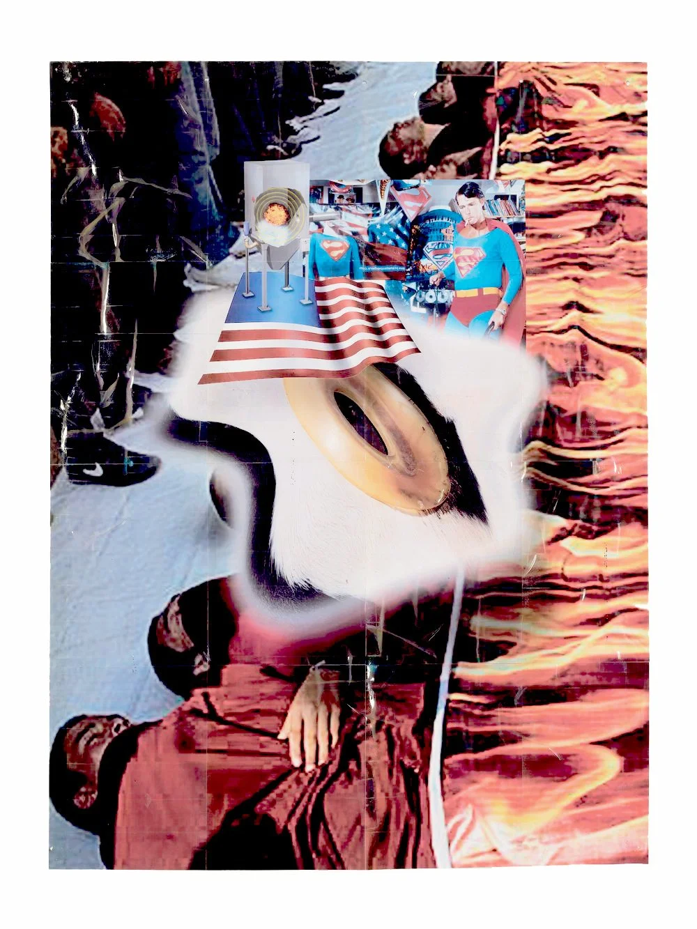 American Nightmare, 2025. Laser print, and saran tape. 112 cm x 86 cm.